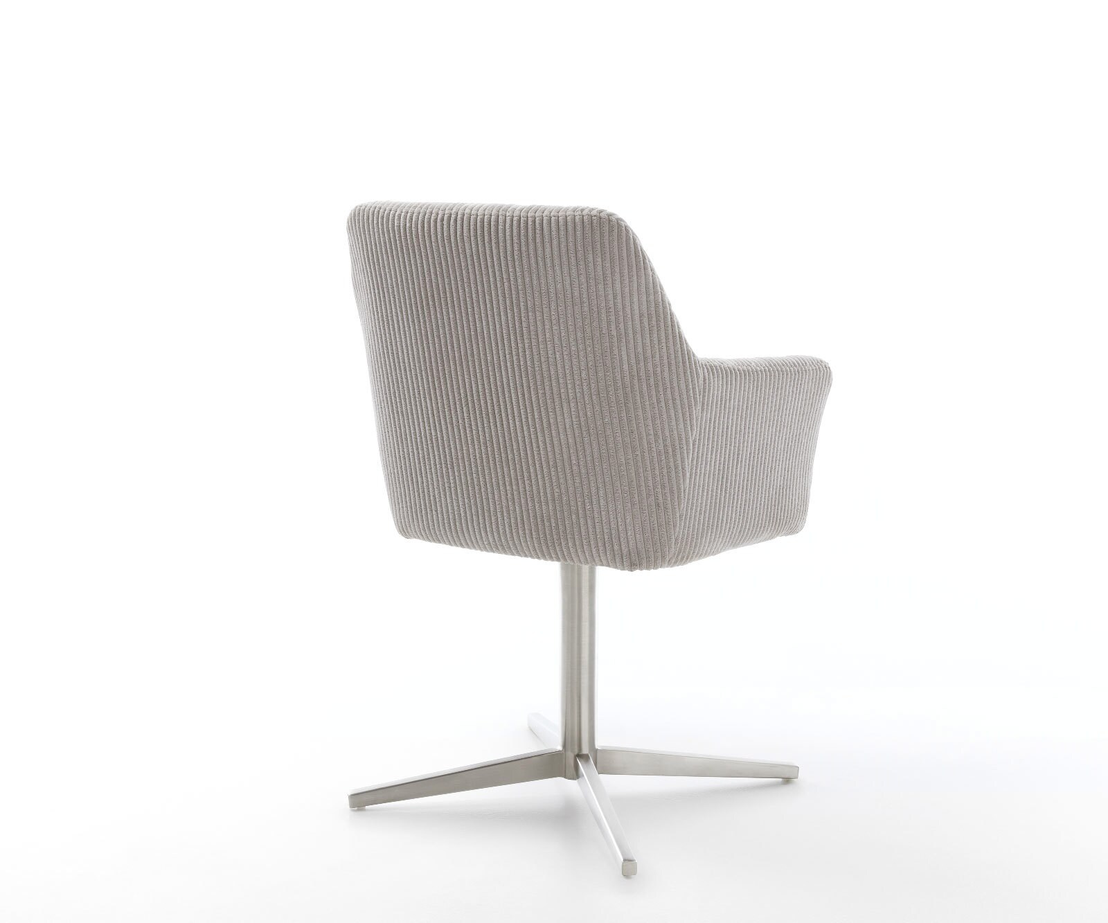 Врътящ се стол с подлакътници Корд СребристСив Офис основа Неръждаема стомана 360° въртящ се Покет пружина Xana-Flex 5