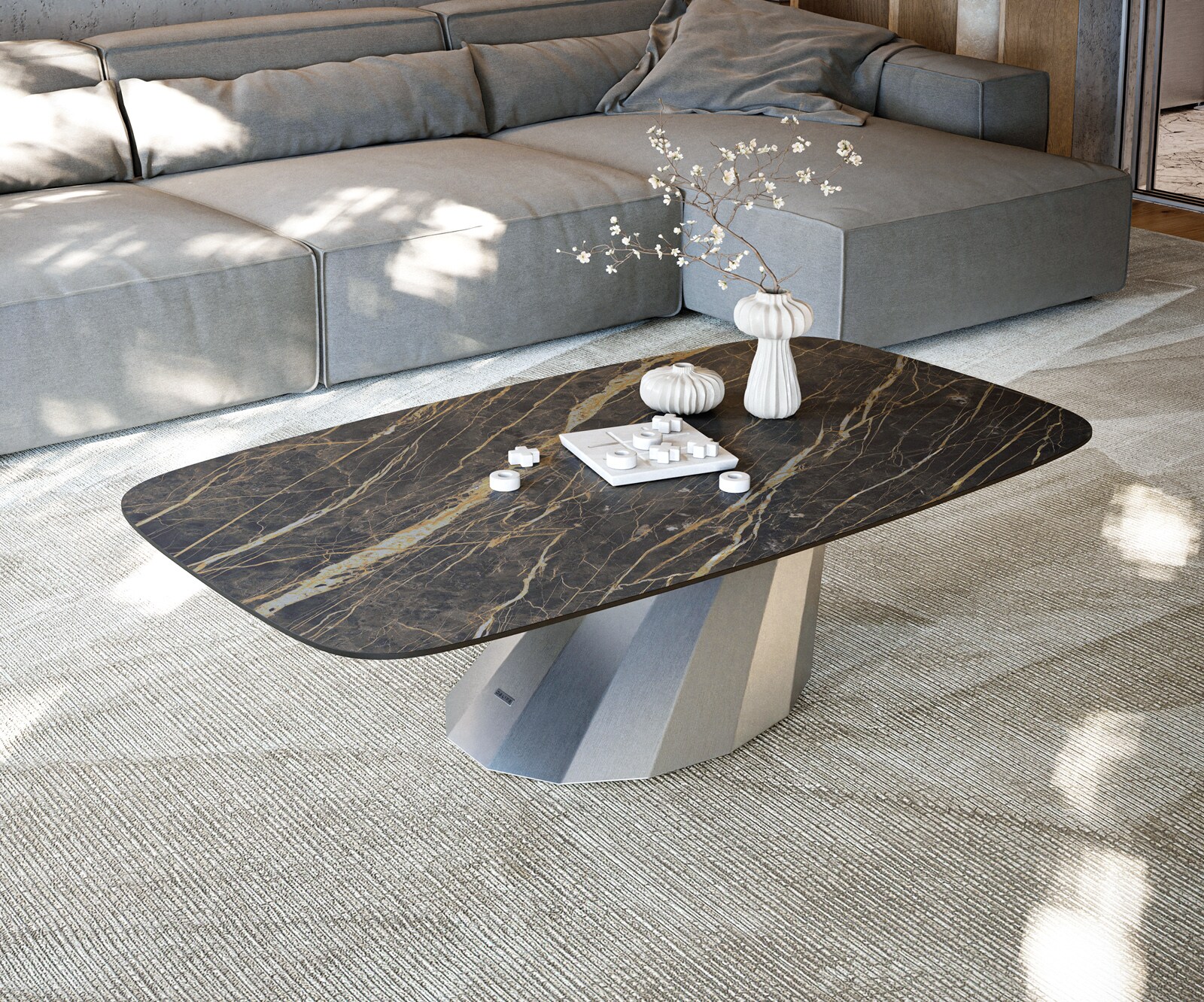 Масичка за кафе Edge Boot 140x80 cm Керамика Laminam® Noir Desir Brown Parabi Матирана неръждаема стомана 2