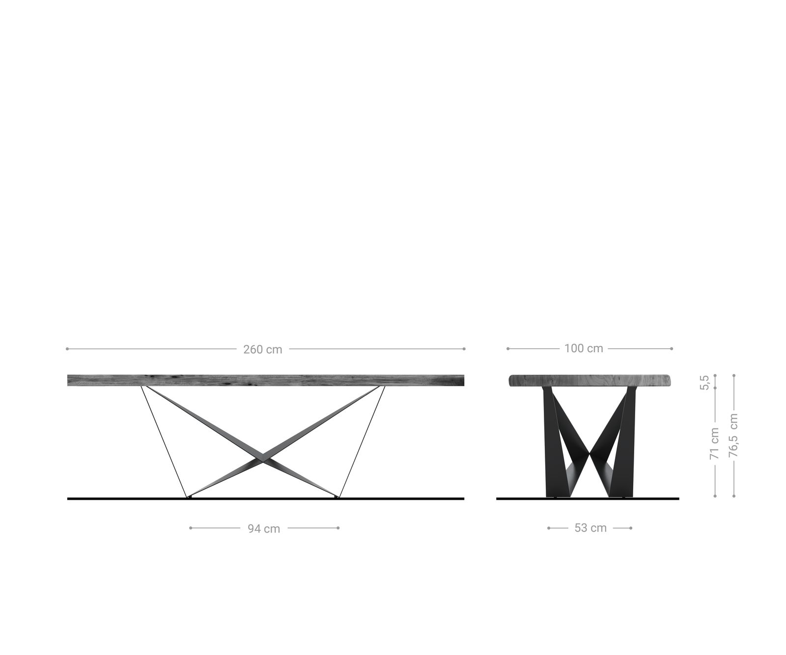 Трапезна маса Edge 260x100 XL, естествена акация, Spider, плоска стомана, неръждаема стомана, Live-Edge 6