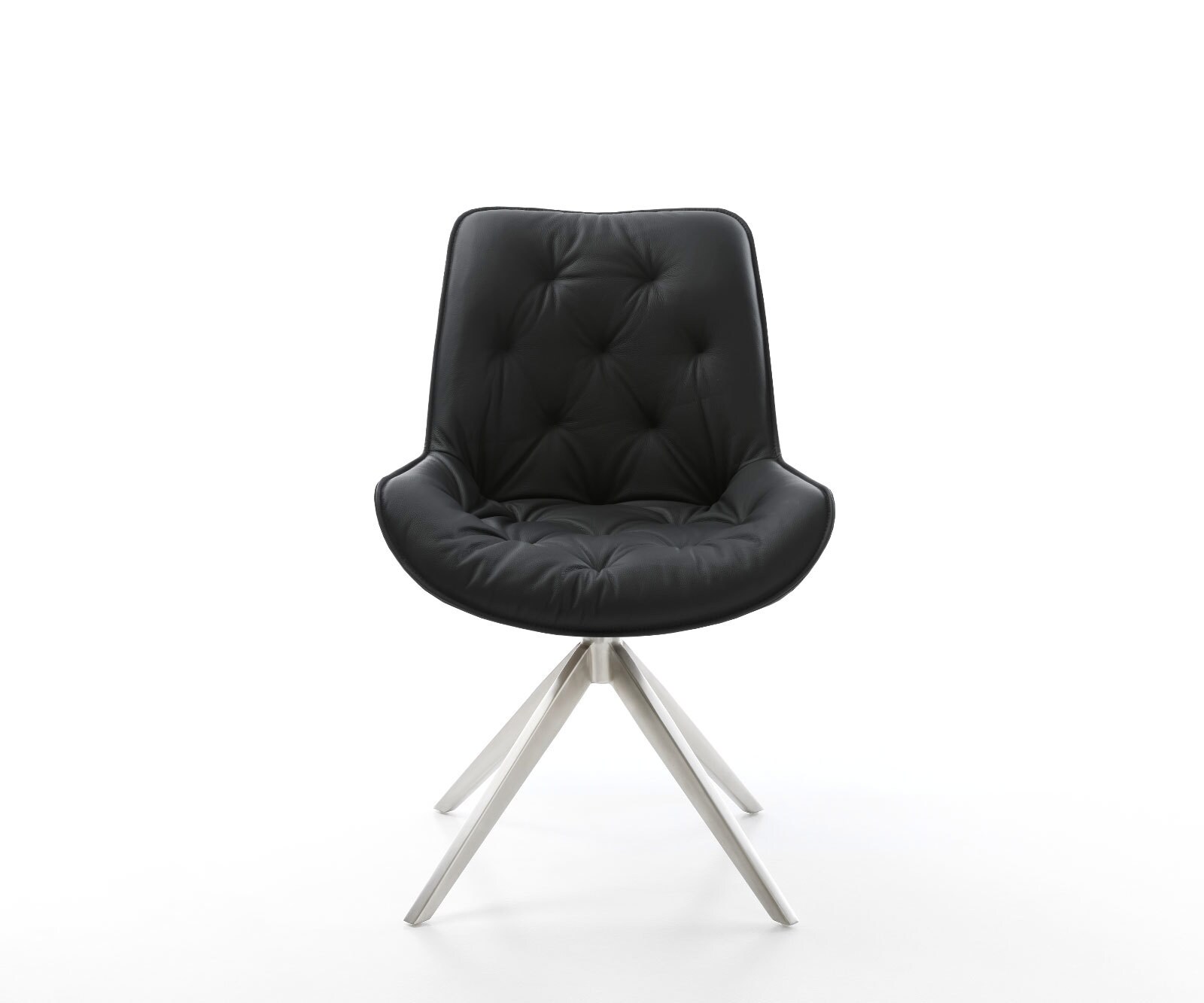 Въртящ се стол Taimi-Flex от естествена кожа черен Кръстосана рамка от широка неръждаема стомана Въртене на 360° Люлееща се функция 1