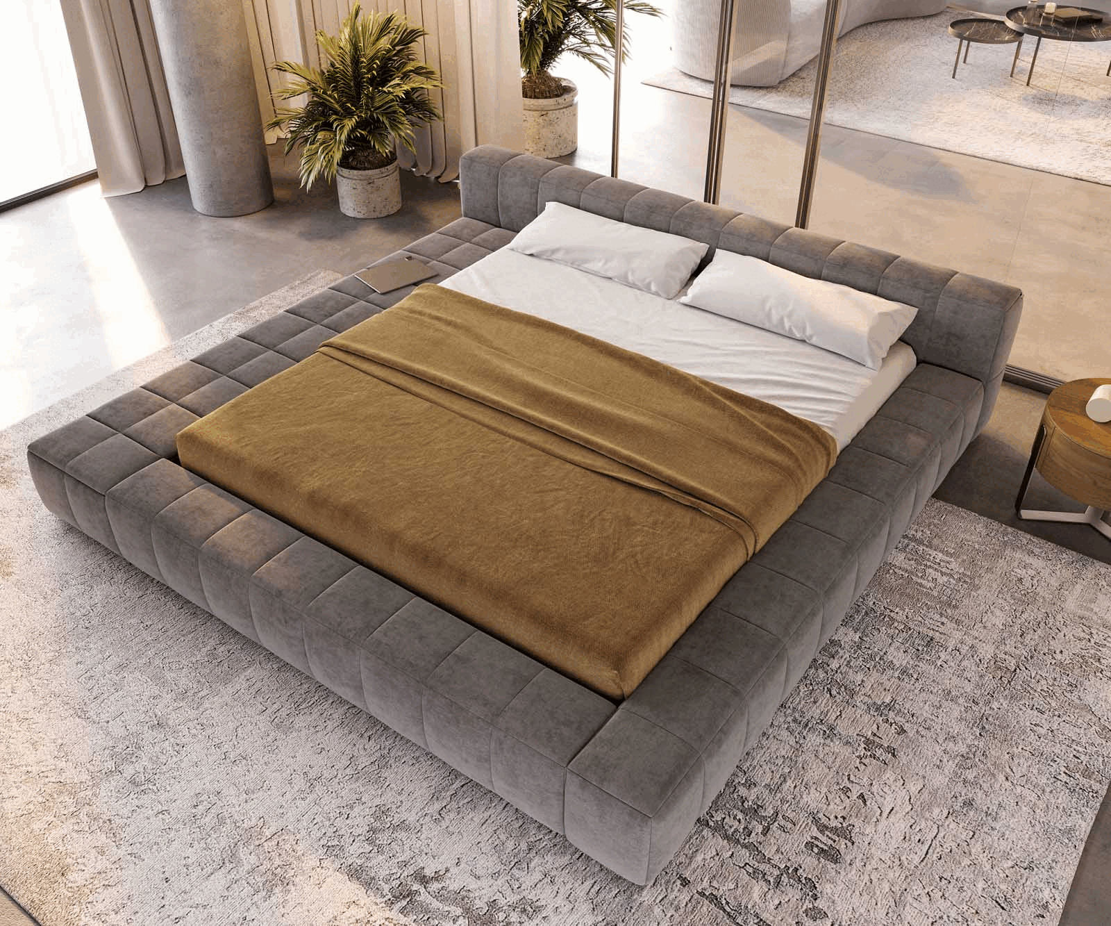 Тапицирано легло Espazio 180x200 cm от микрофибър в сиво с място за съхранение 3