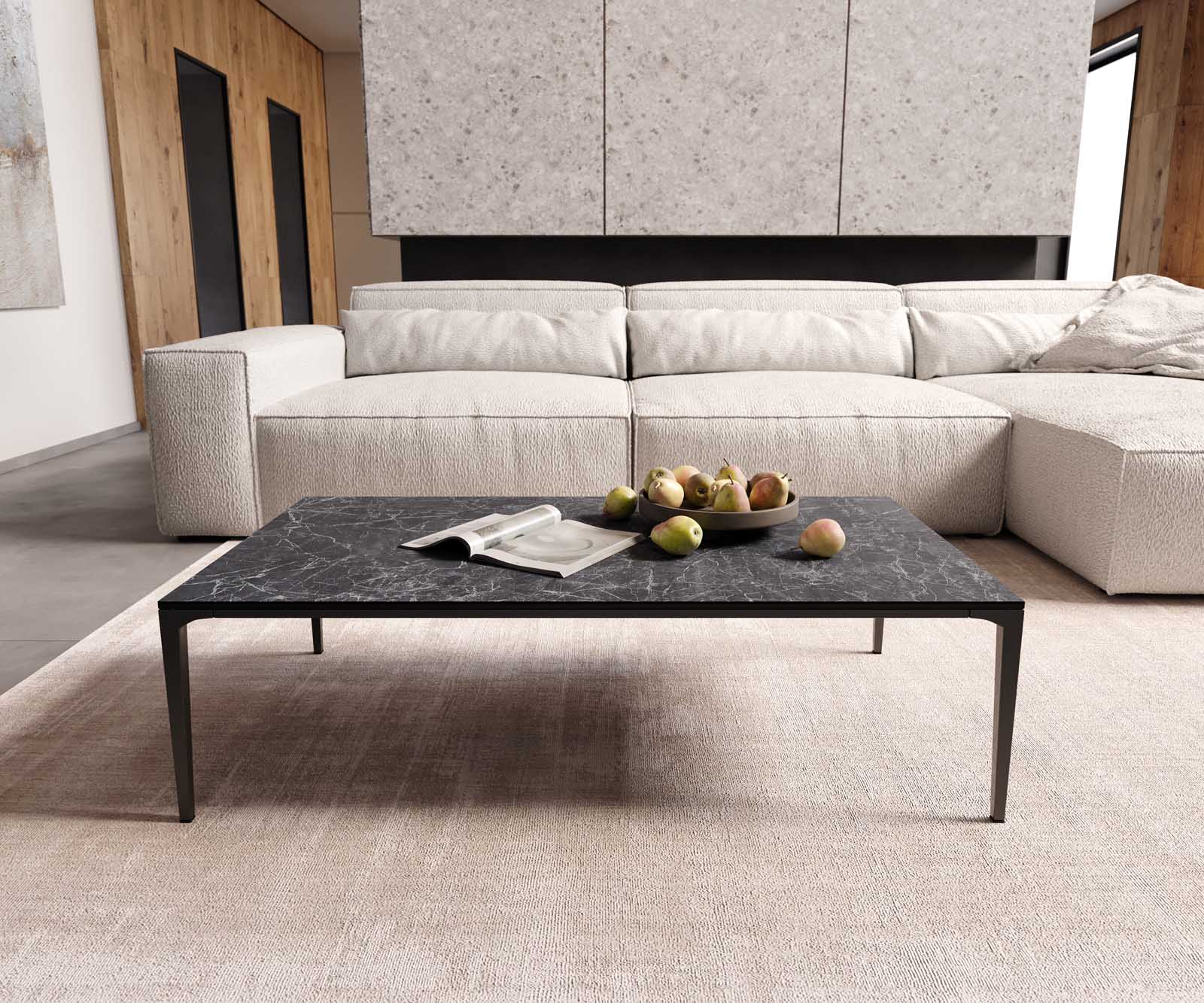 Холна маса Levente 110x60 см Керамика Laminam®Nero Greco Антрацит, Черна метална основа 1