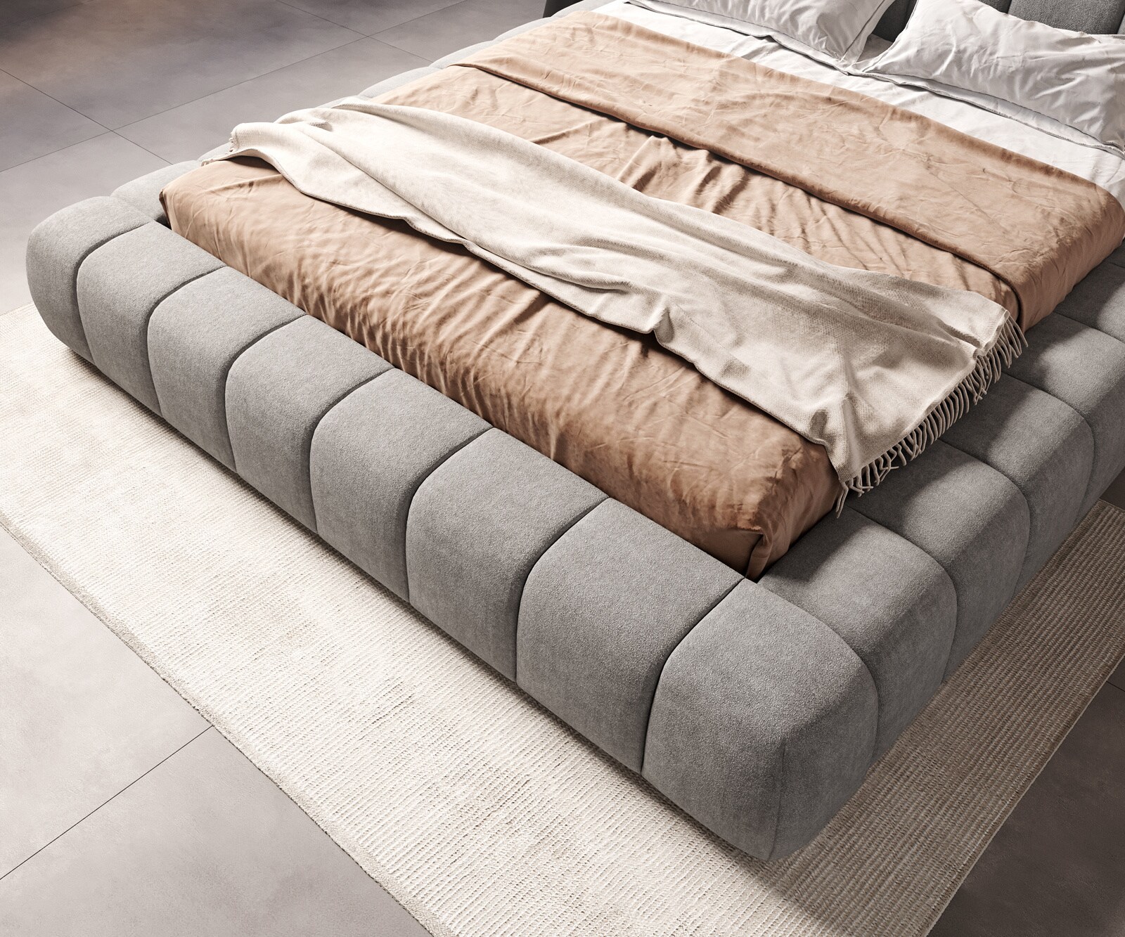 Тапицирана рамка за легло Cutio 180x200 cm текстуриран плат меко сиво 5