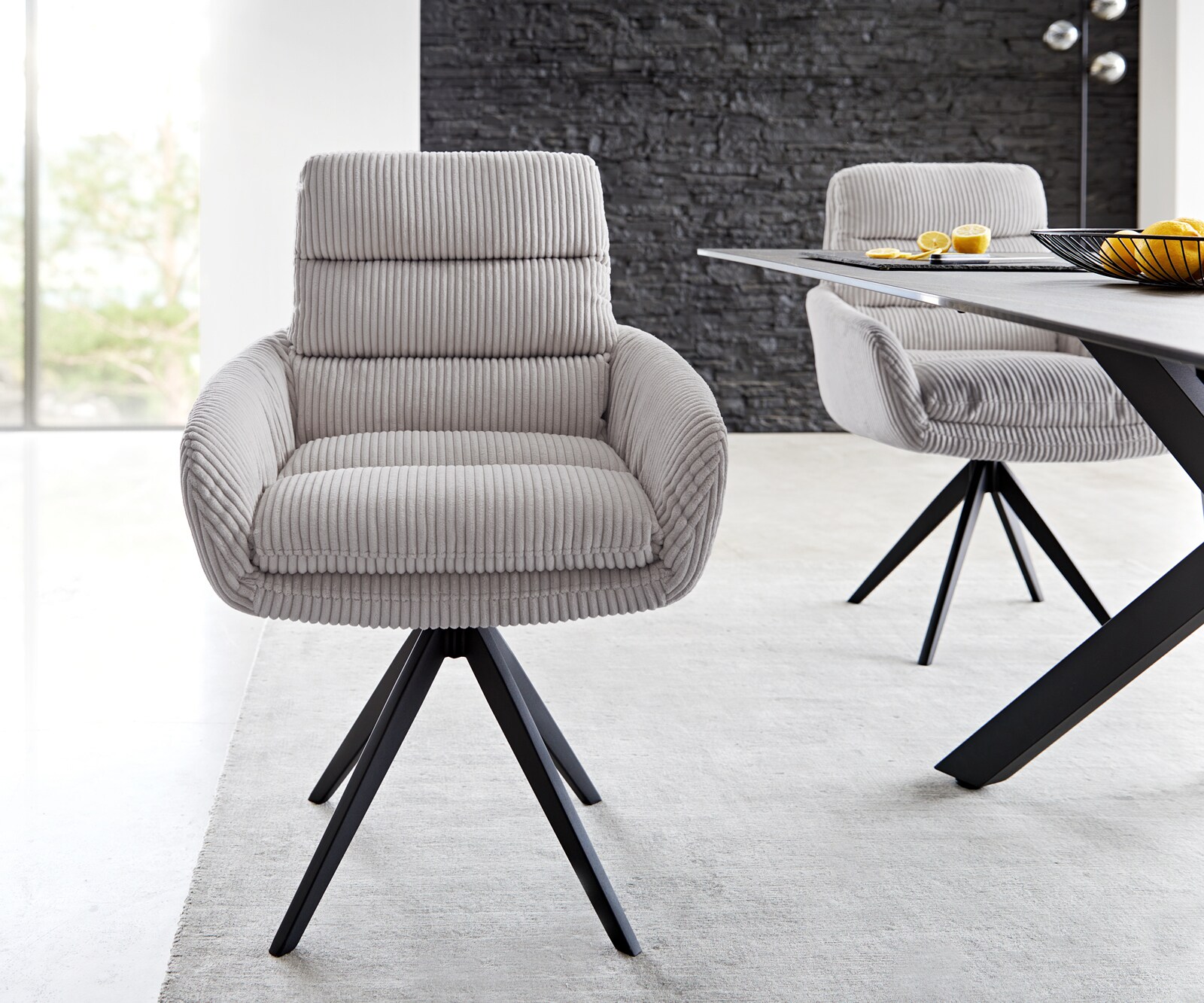 Врътящ се стол с подлакътници Корд СребристСив Конус крак  Черен 180° въртящ се Abelia-Flex 1 Врътящ се стол с подлакътници Корд СребристСив Конус крак  Черен 180° въртящ се Abelia-Flex 1