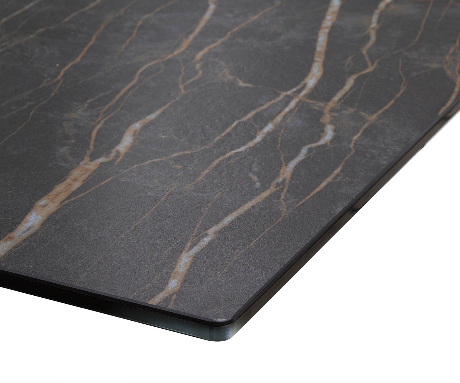 Маса 300x100 Keramik Laminam® Noir Desir Кафяв Метал под ъгъл Черен Edge 4