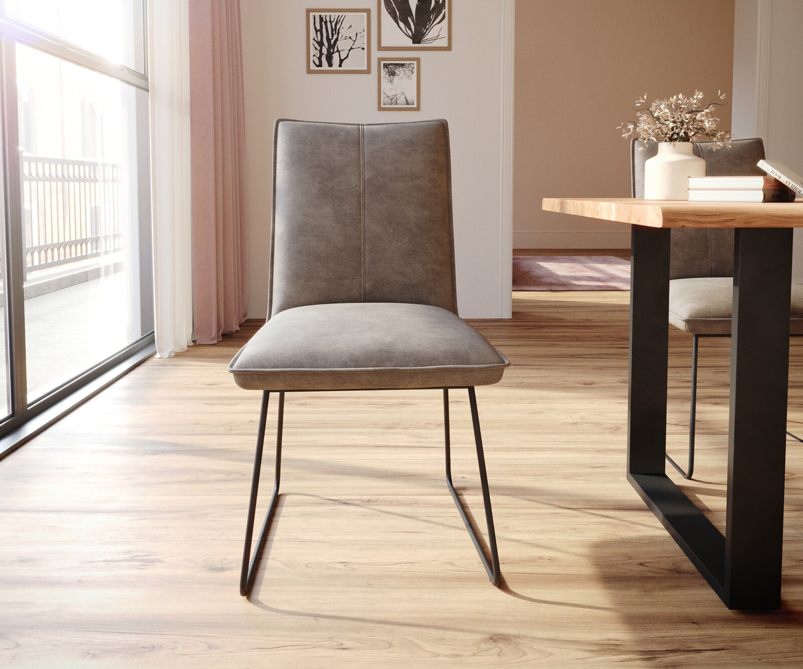 Трапезен стол Таупе Винтидж Извити крака Черен  Покет пружина Lelio-Flex 2