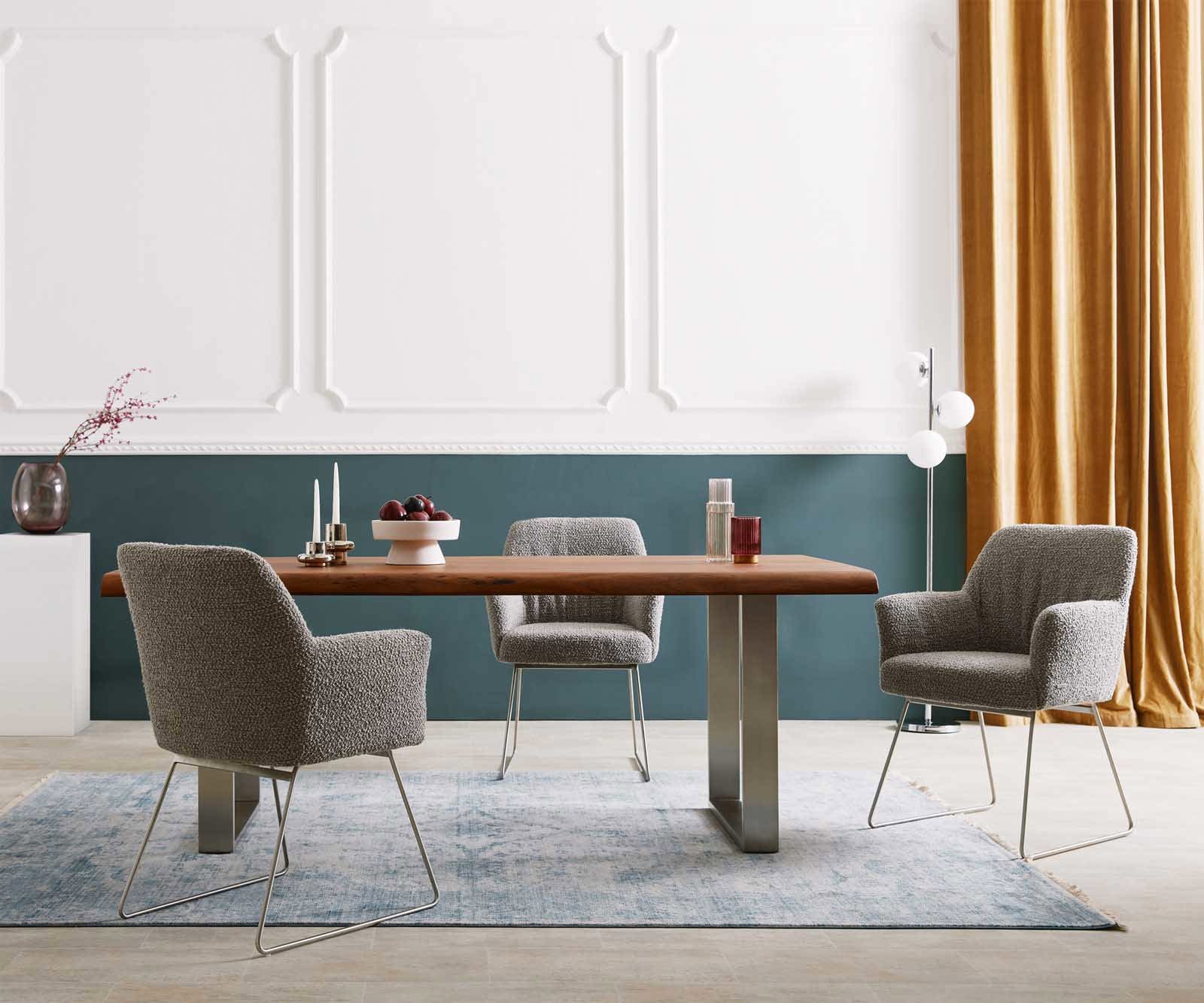 Стол Букле Сребристосив Извити крака Неръждаема стомана Покет пружина Xana-Flex 6 Стол Букле Сребристосив Извити крака Неръждаема стомана Покет пружина Xana-Flex 6