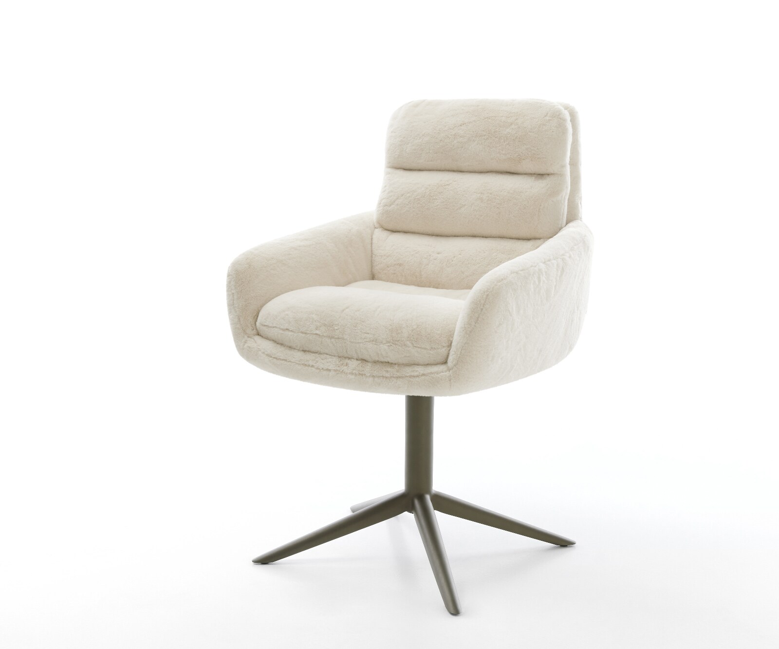 Въртящ се стол Abelia-Flex с подлакътници плюшена кремаво-бяла основа ефектно покритие титан 360° въртяща се люлееща се функция 1