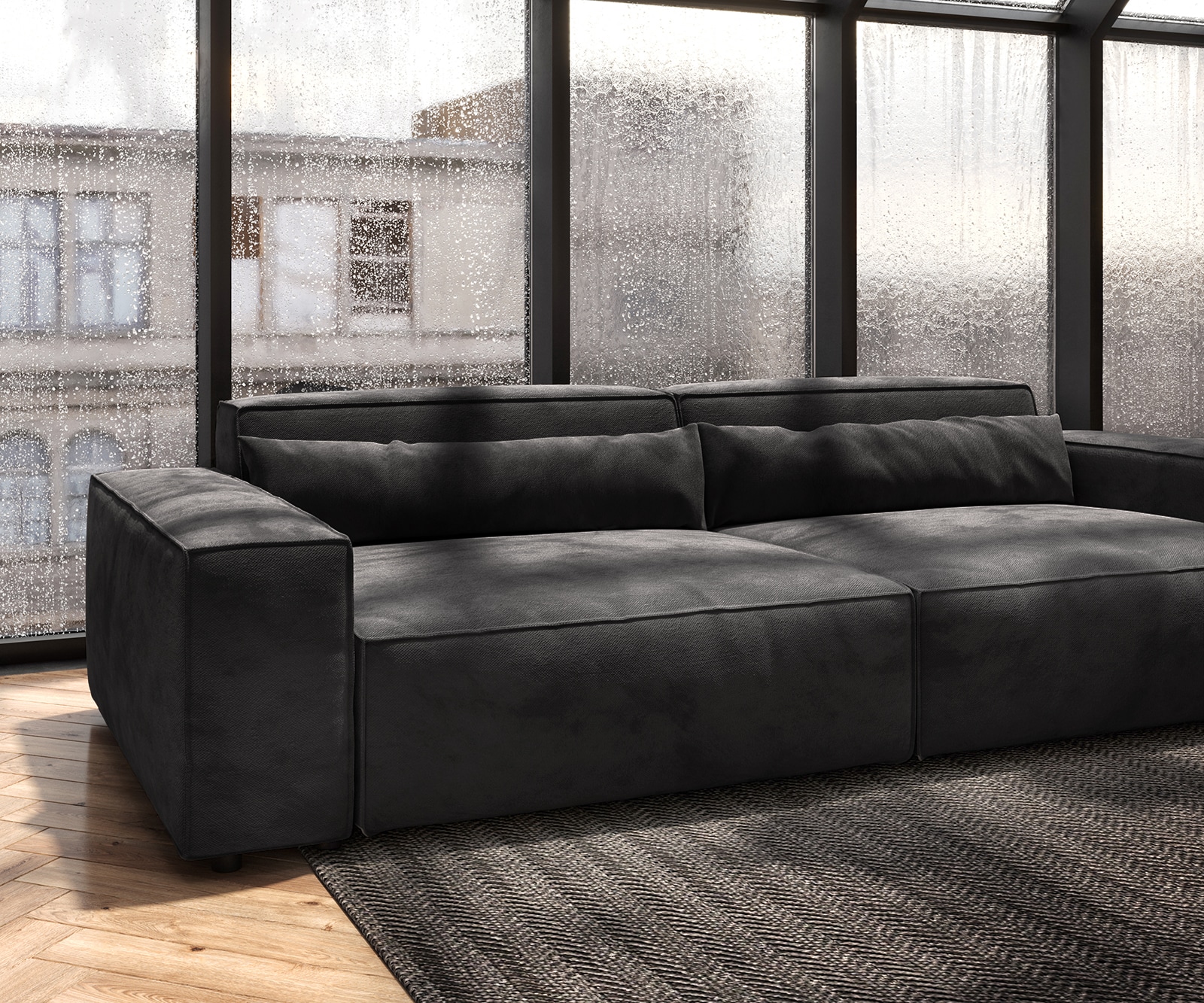 Голям диван XL 270x130 cm Микрофибър Черен Sirpio 5