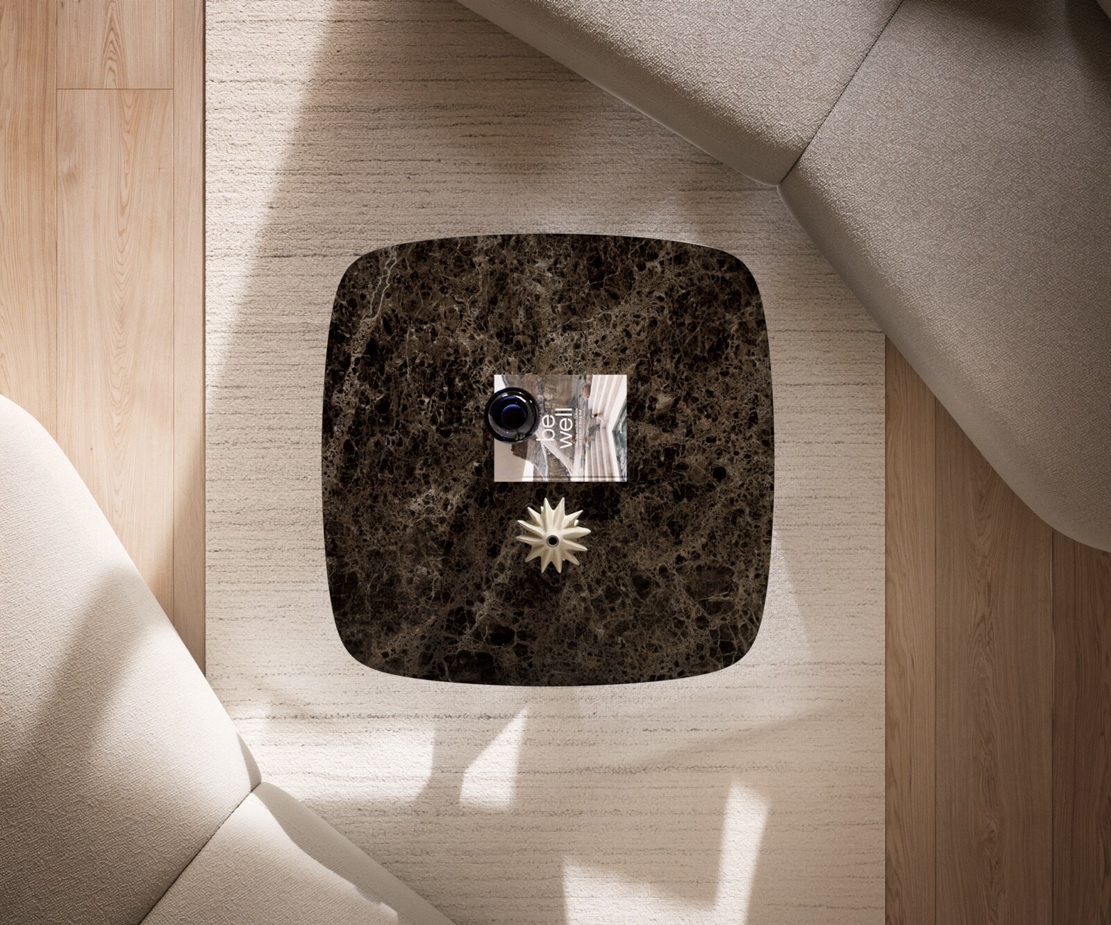 Масичка за кафе Edge Boot 90x90 cm керамика Laminam® Emperador Extra Lucidato Тъмнокафяв плот Матирана неръждаема стомана 6