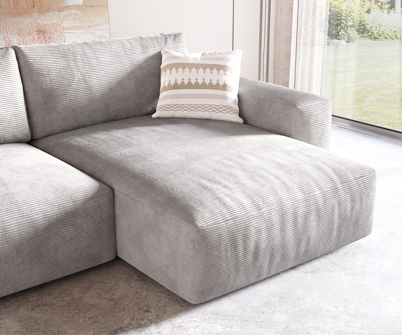 Ъглов диван XL 270x180 cm Корд СребристСив Варианти лежанка Lanzo 5