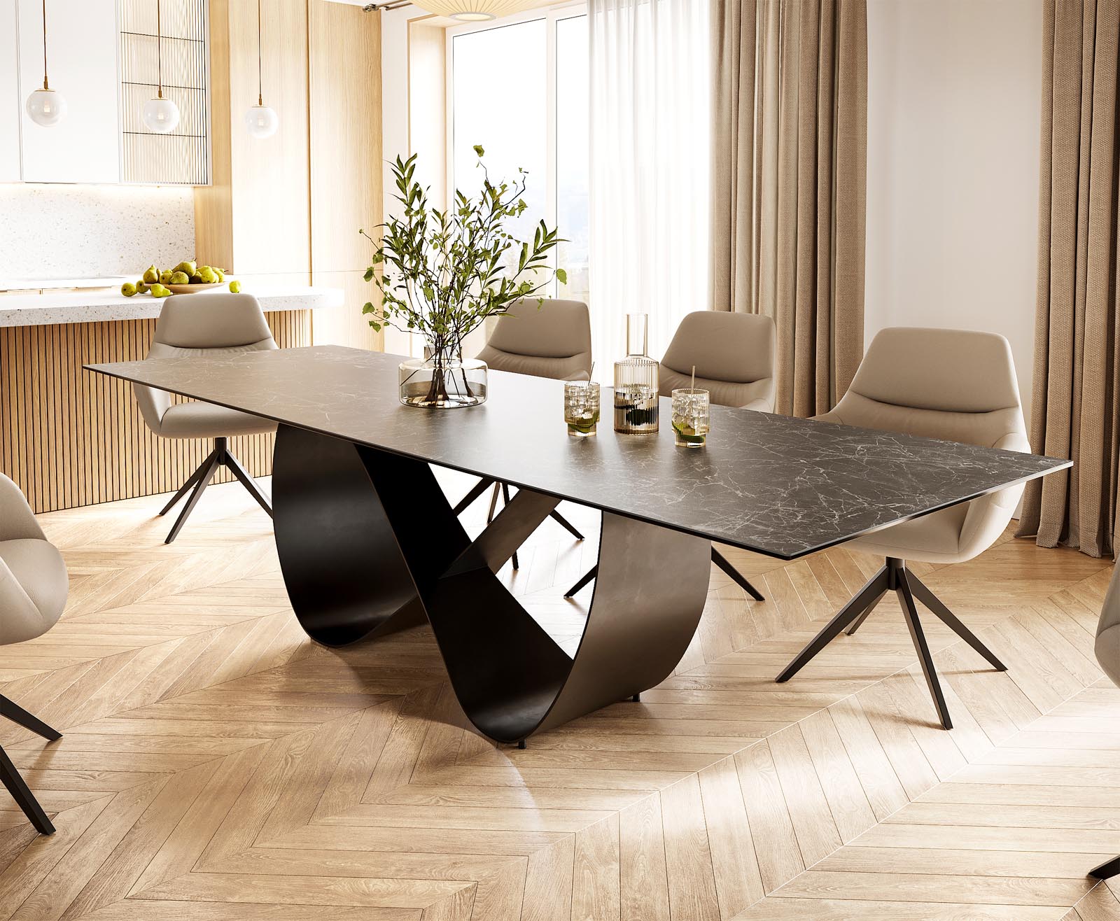 Маса 300x100 Keramik Laminam® Nero Greco Антрацит Infinity Метал Черен Edge