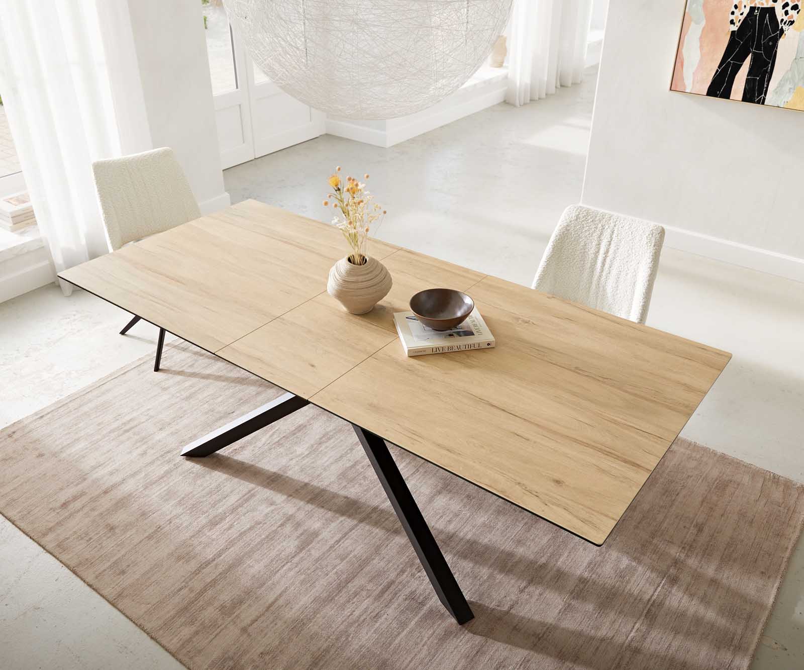 Маса 180-220x100 Keramik Laminam® Sabbia Дъбцвят КръстРамка Правоъгълник Черен разтегателна Edge 4