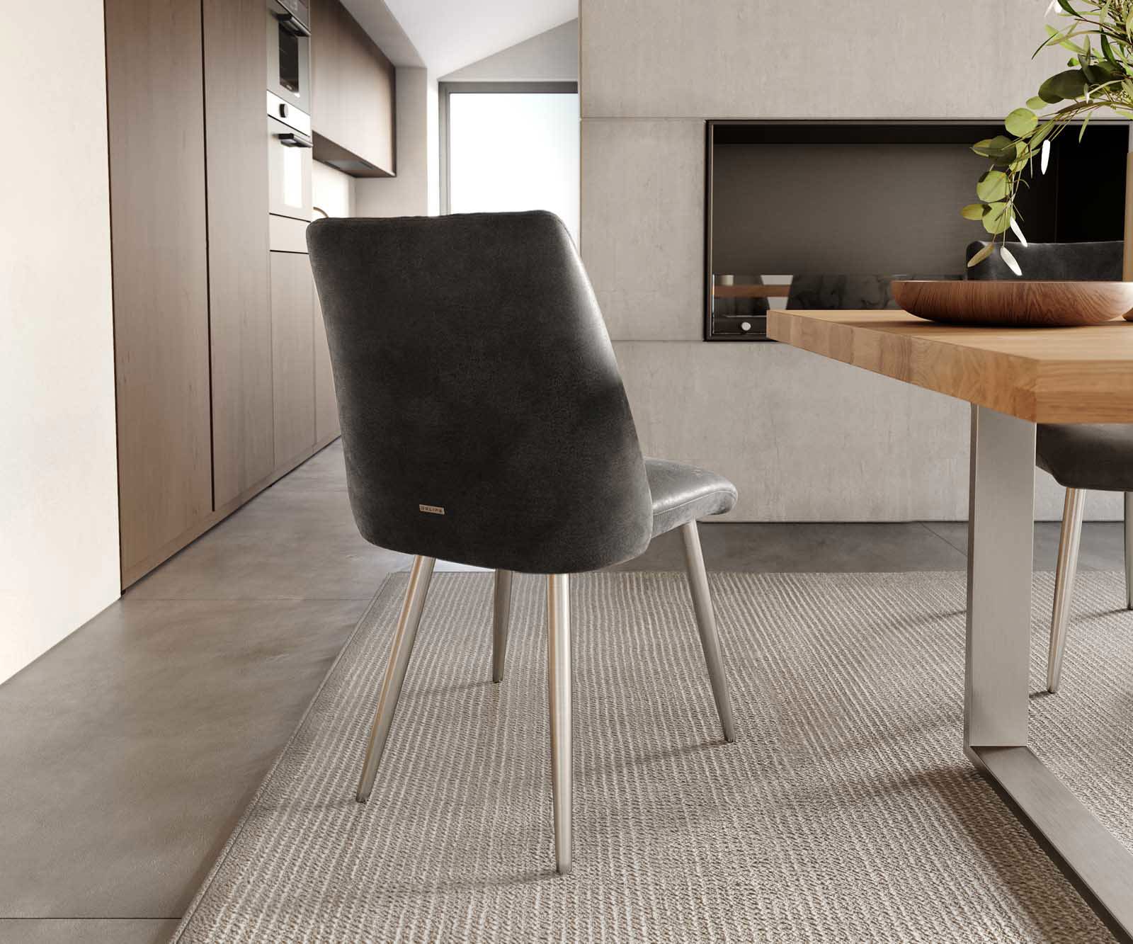 Трапезен стол Антрацит Винтидж 4 крака конични Неръждаема стомана Покет пружина Elso-Flex 3 Трапезен стол Антрацит Винтидж 4 крака конични Неръждаема стомана Покет пружина Elso-Flex 3