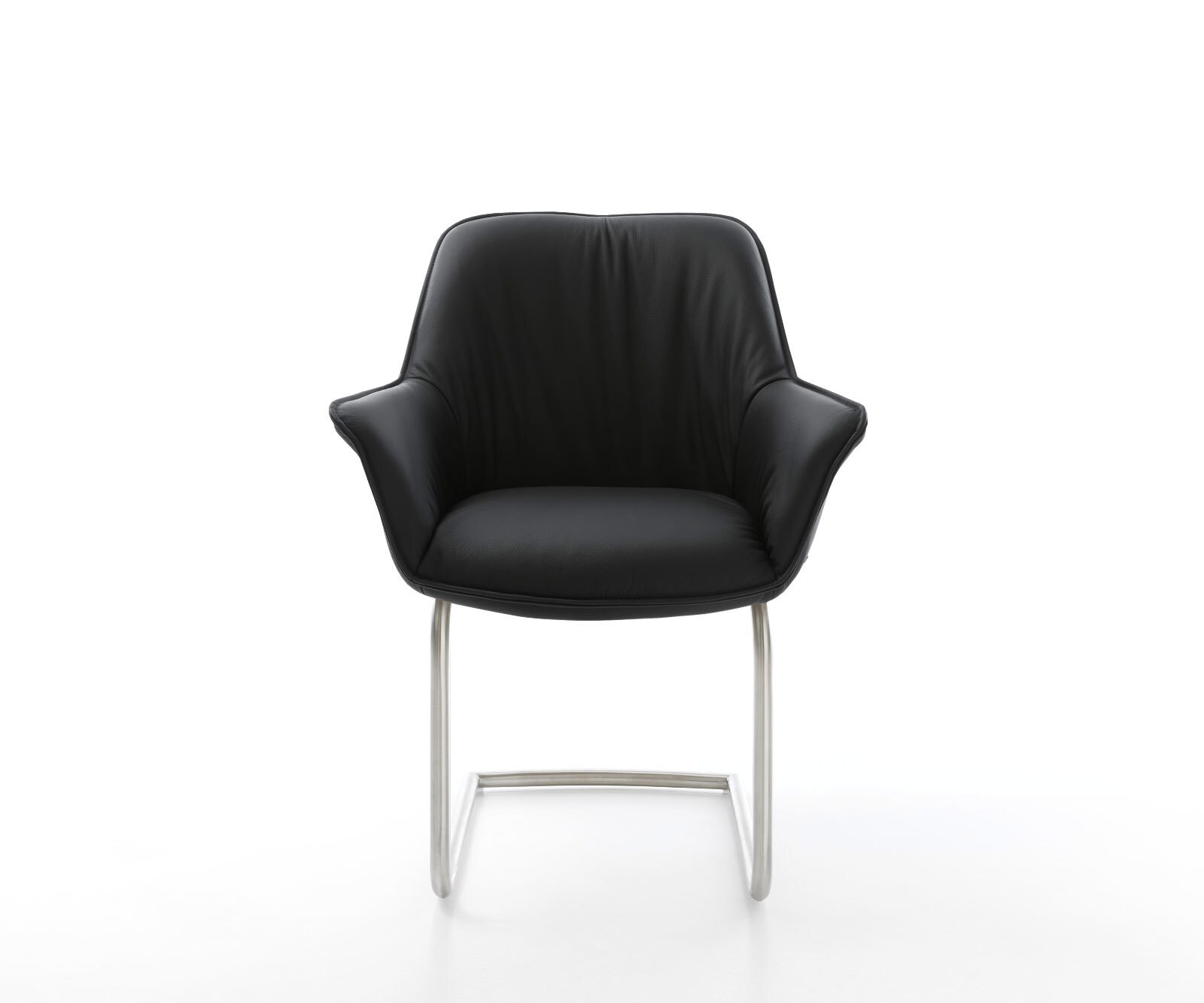 Люлеещ стол с подлакътници Естествена кожа Черен Конзолен крак кръгъл Неръждаема стомана Keila-Flex 2