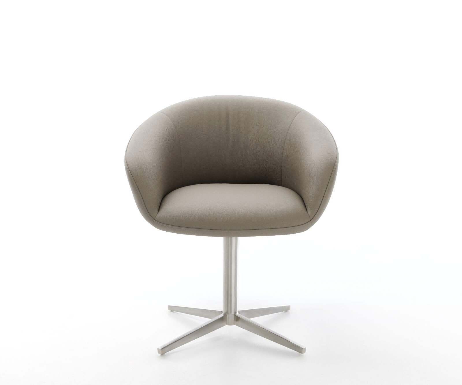 Врътящ се стол с подлакътници Естествена кожа Сиво-Кафяв Офис основа Неръждаема стомана 360° въртящ се Покет пружина Vinka-Flex 2