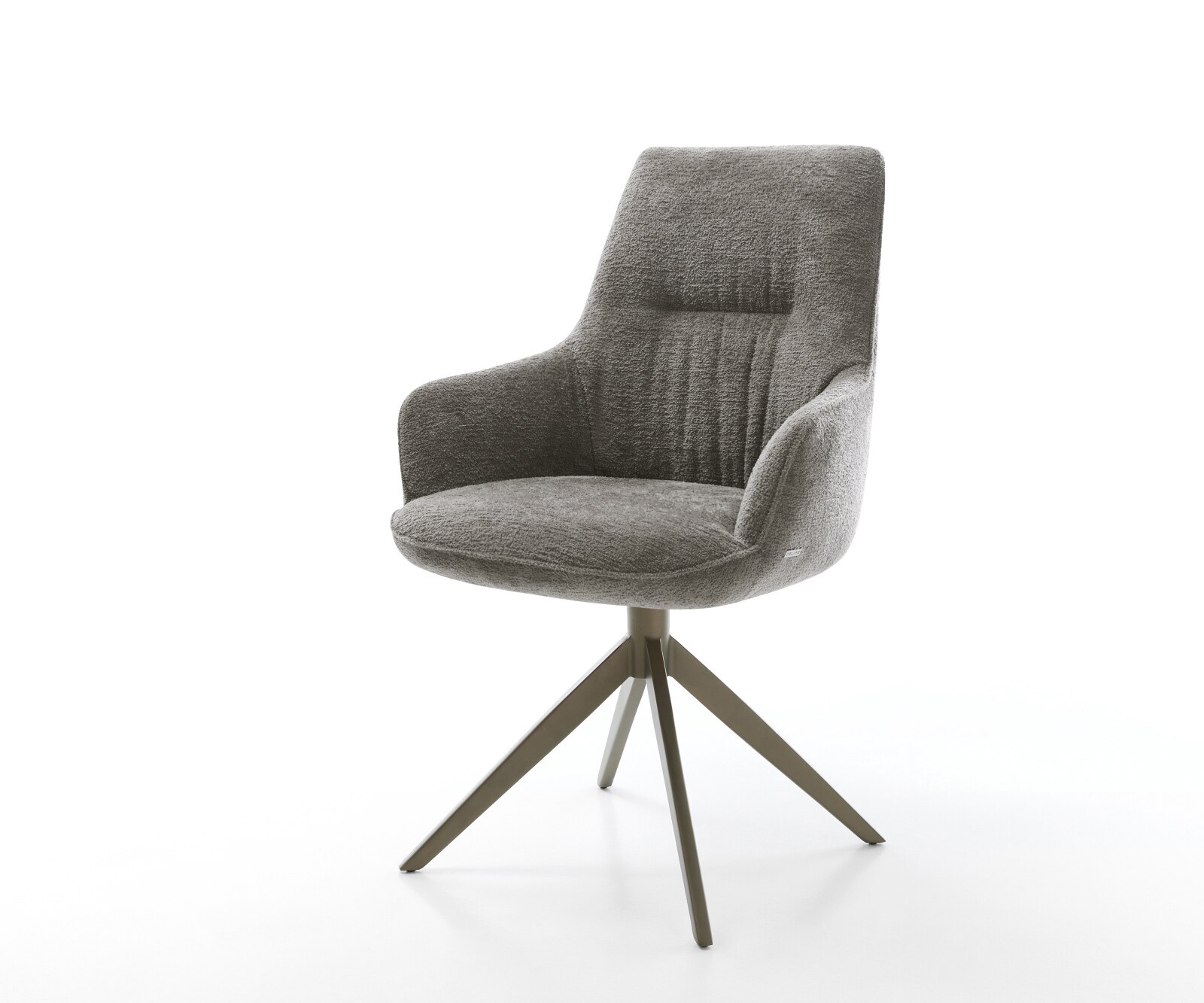 Въртящ се стол Zelia-Flex с подлакътници Bouclé Soft mud Кръстосана рамка широка Ефектно покритие Titanium 360° въртене Люлееща се функция Pocket spring core