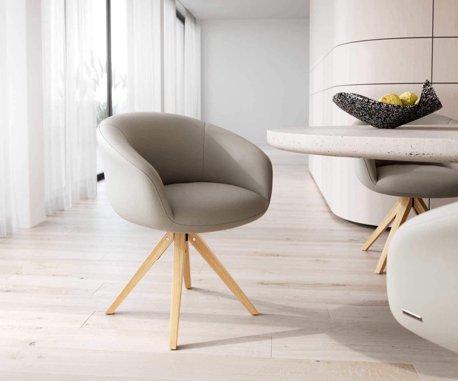 Врътящ се стол с подлакътници Естествена кожа Сиво-Кафяв Дървена рамка  Натурал 180° въртящ се Покет пружина Vinka-Flex Врътящ се стол с подлакътници Естествена кожа Сиво-Кафяв Дървена рамка  Натурал 180° въртящ се Покет пружина Vinka-Flex