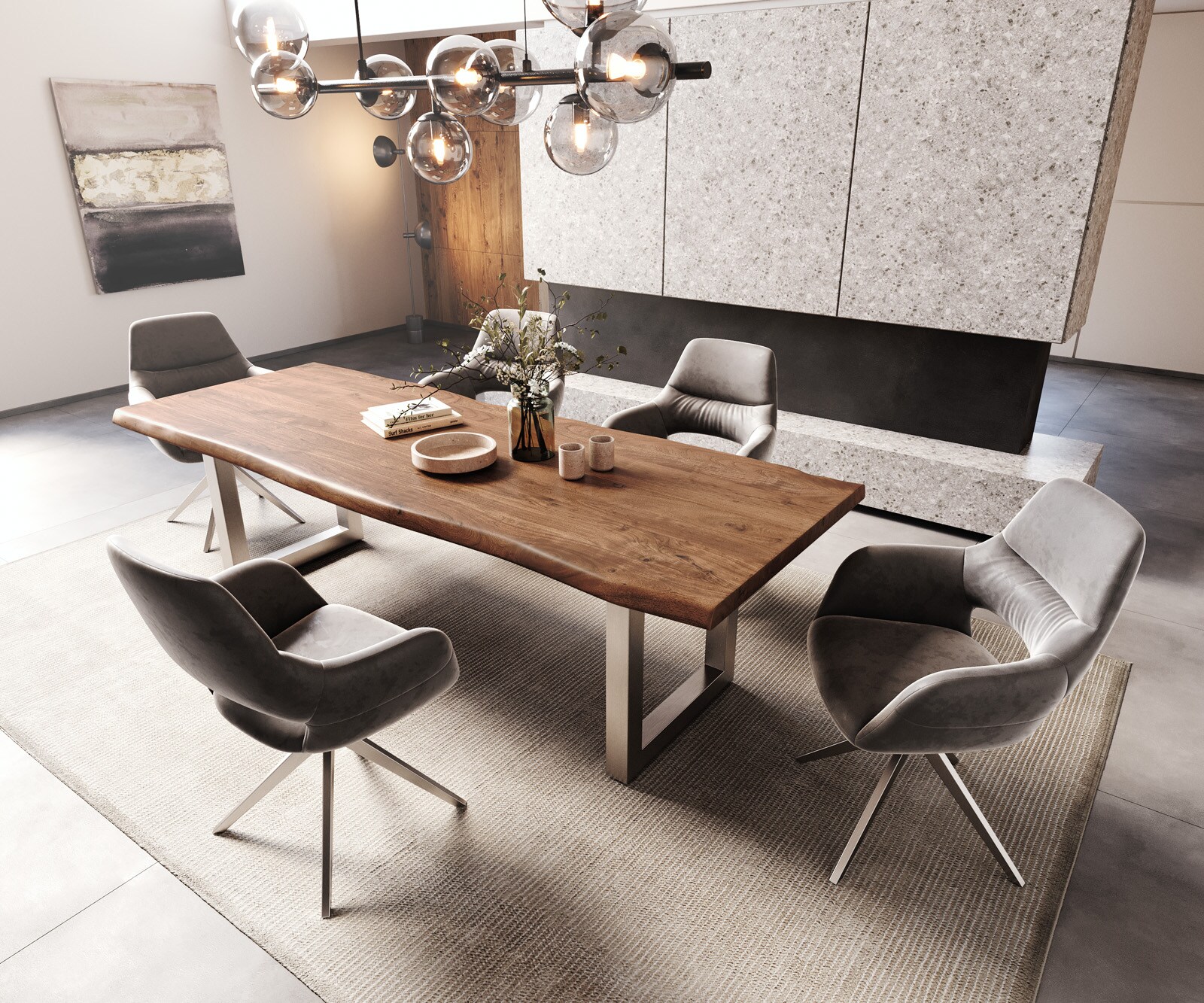Трапезна маса Edge 260x100 XL от акация, кафява, неръждаема стомана, широка, с естествени ръбове 6