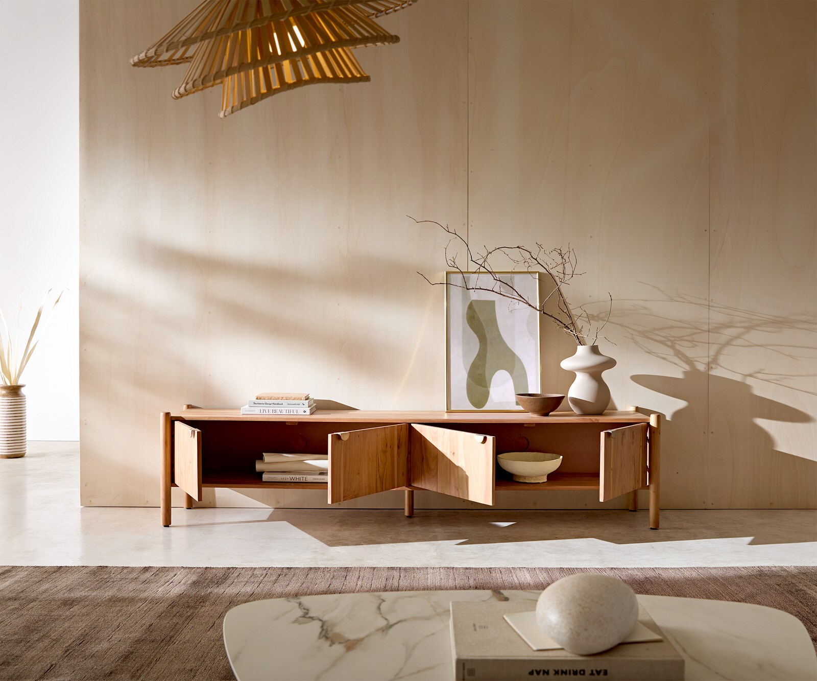 ТВ шкаф 200 cm Акация Aura 4 Врати Caius 3 ТВ шкаф 200 cm Акация Aura 4 Врати Caius 3