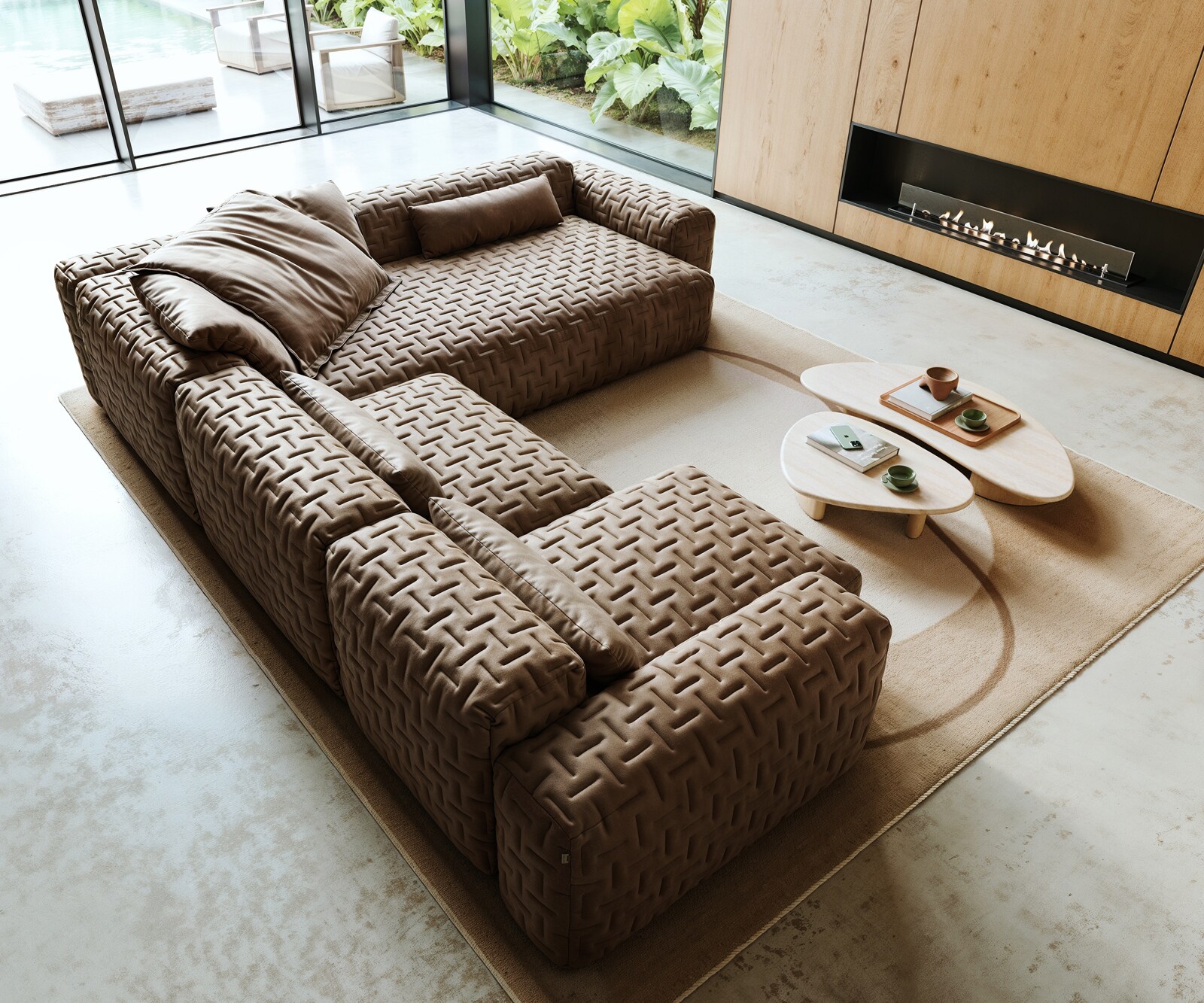 Дневен кът Freestyle 360x290 cm микрофибър тъмно сиво винтидж ватиран 3