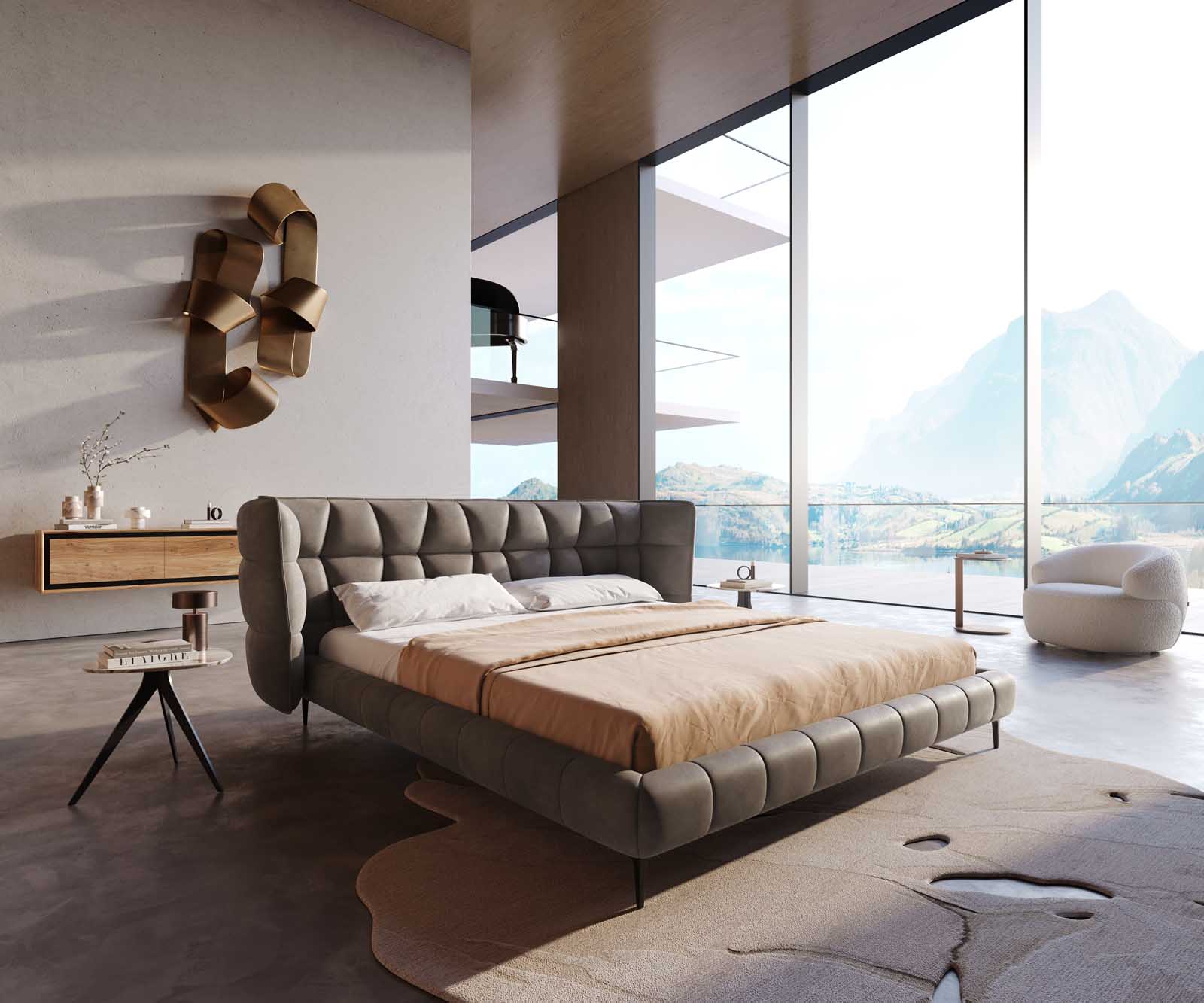 Тапицирана основа за легло Capujo 180x200 cm, микрофибър, цвят сив 1