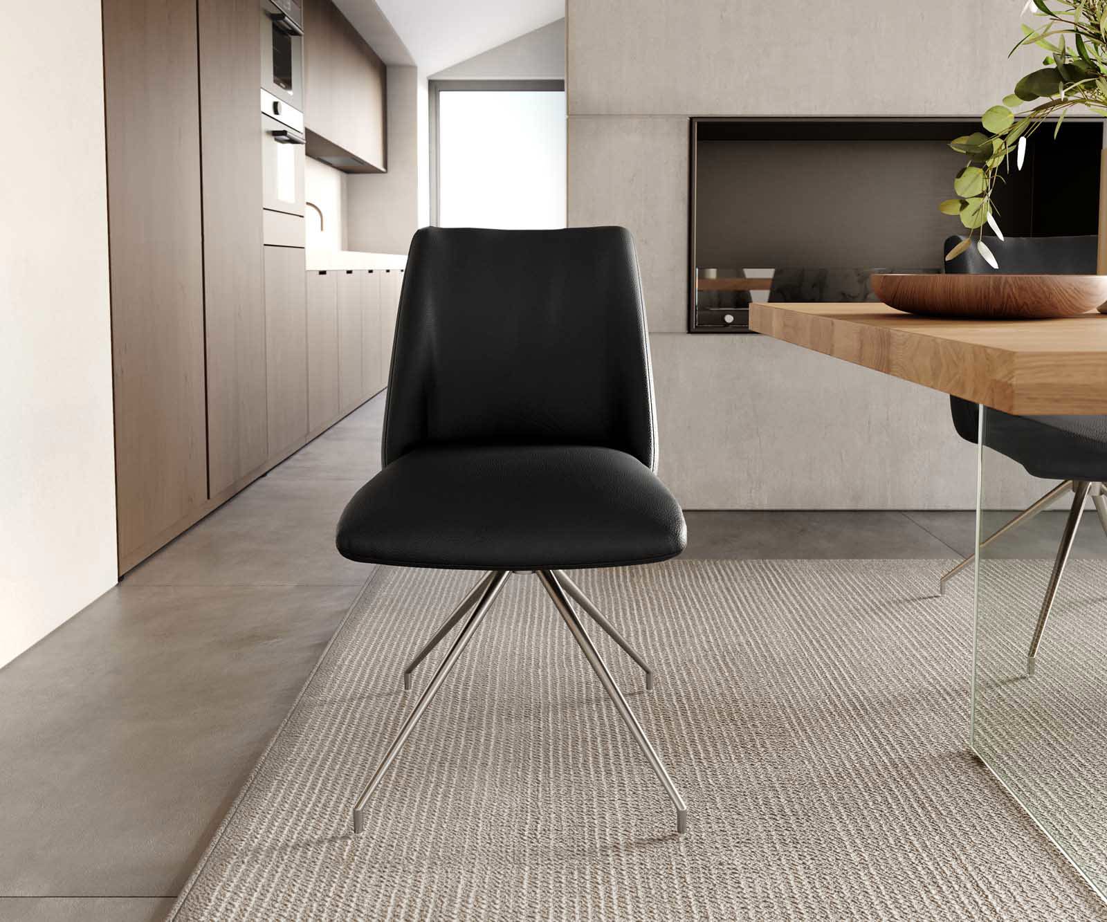 Врътящ се стол Естествена кожа Черен Конус крак кръгъл Неръждаема стомана 180° въртящ се Покет пружина Elso-Flex 1 Врътящ се стол Естествена кожа Черен Конус крак кръгъл Неръждаема стомана 180° въртящ се Покет пружина Elso-Flex 1