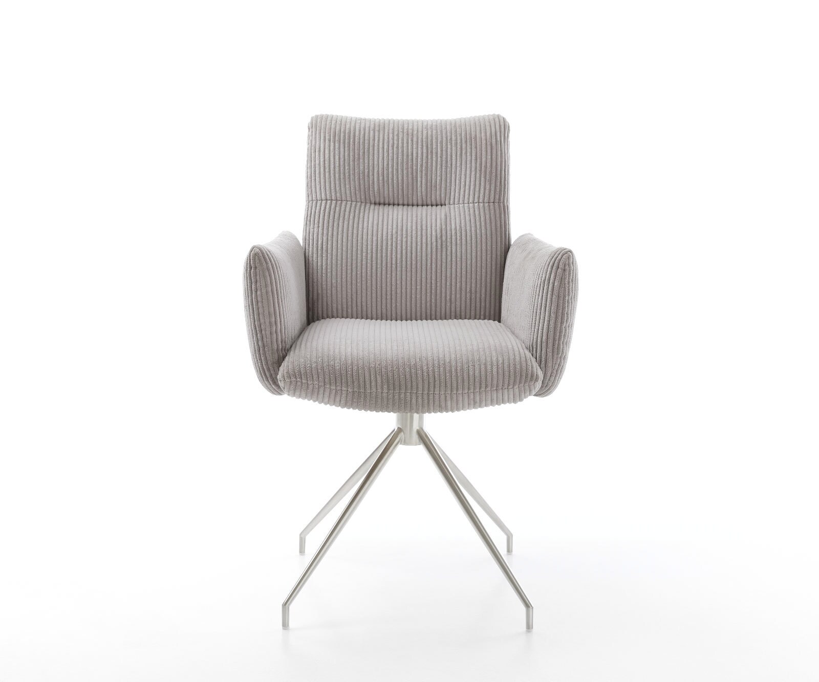 Врътящ се стол с подлакътници Корд СребристСив Конус крак кръгъл Неръждаема стомана 180° въртящ се Покет пружина Jova-Flex 2