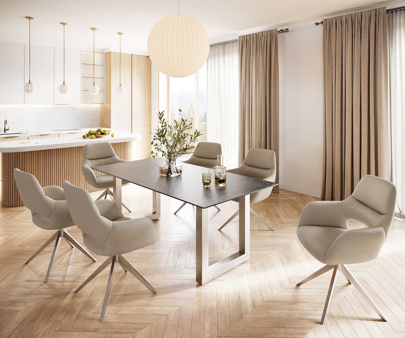 Маса 200x100 Keramik Laminam® Nero Greco Антрацит Неръждаема стомана Широк профил Edge 5