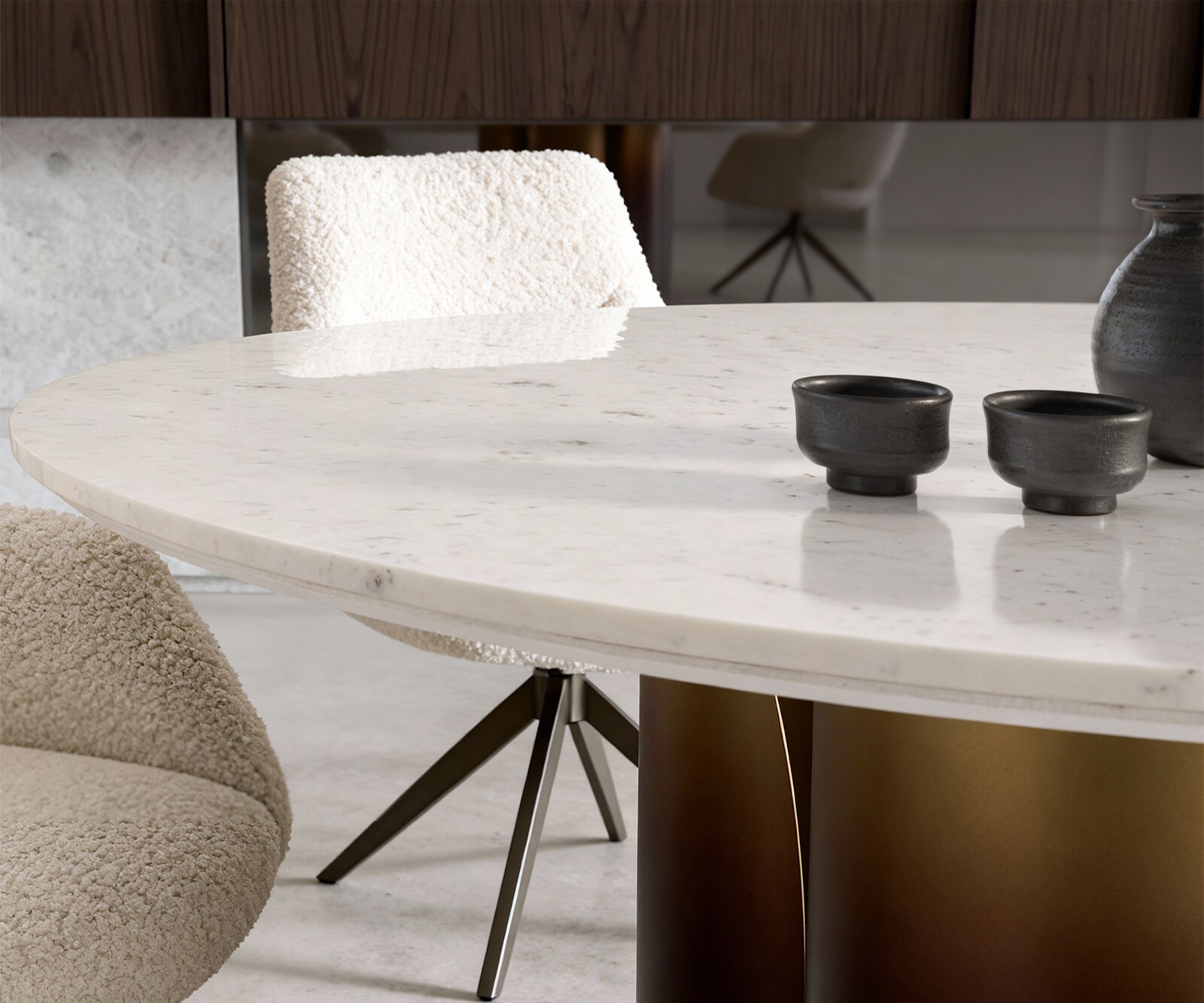 Трапезна маса Adenza Round 140x140 cm Marble White Metal Gold Fusion Finish 5