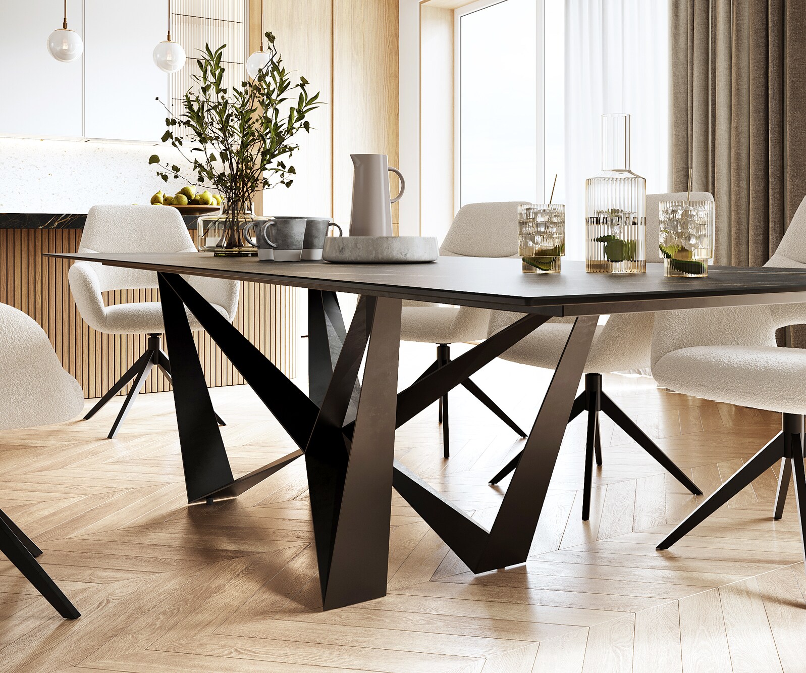 Маса 300x100cm Keramik Laminam®Noir Desir Кафяв среден крак плоска стомана Черен Edge 5