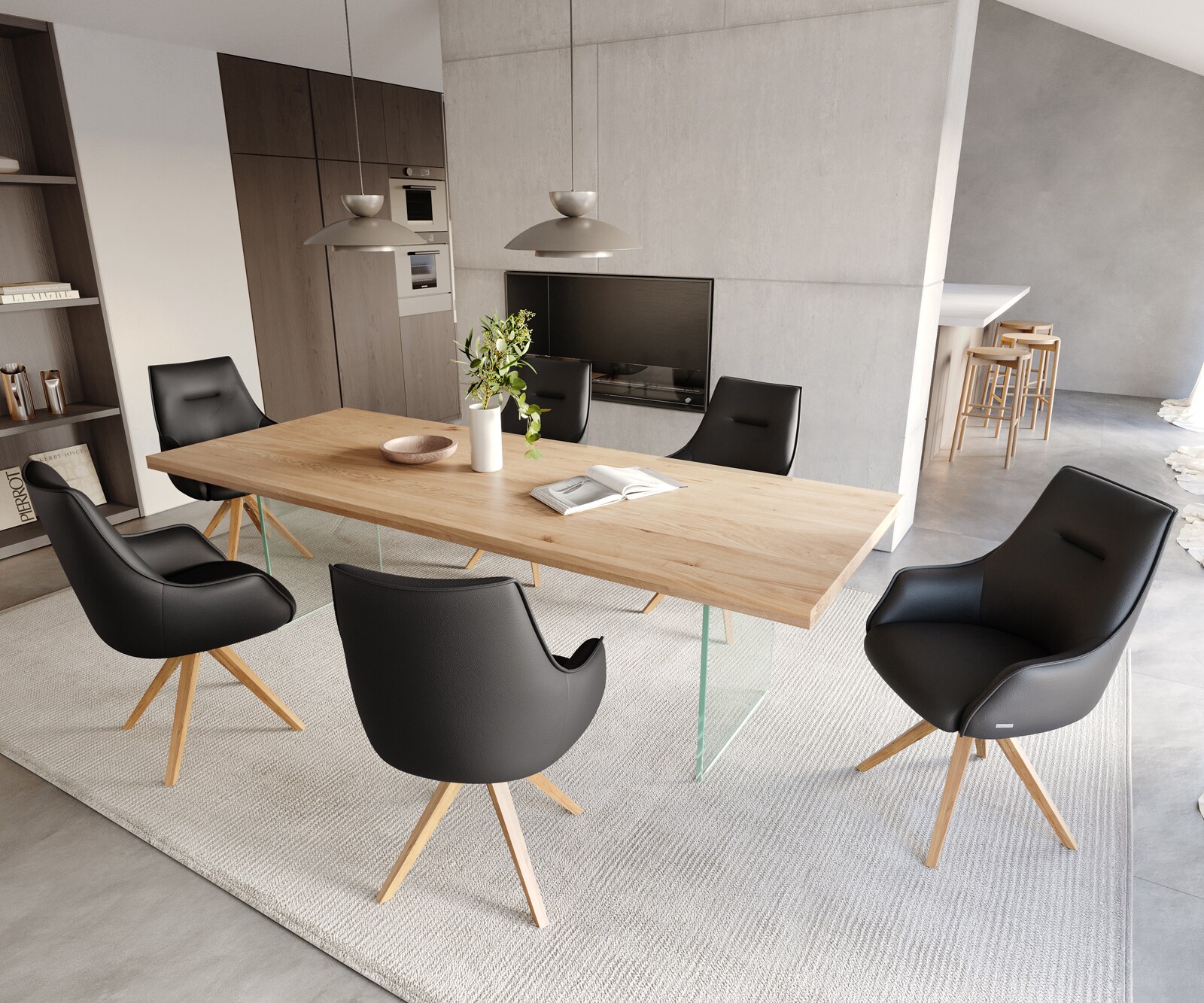 Врътящ се стол с подлакътници Естествена кожа Черен Дървена рамка  Натурал 180° въртящ се Покет пружина Alja-Flex 6 Врътящ се стол с подлакътници Естествена кожа Черен Дървена рамка  Натурал 180° въртящ се Покет пружина Alja-Flex 6