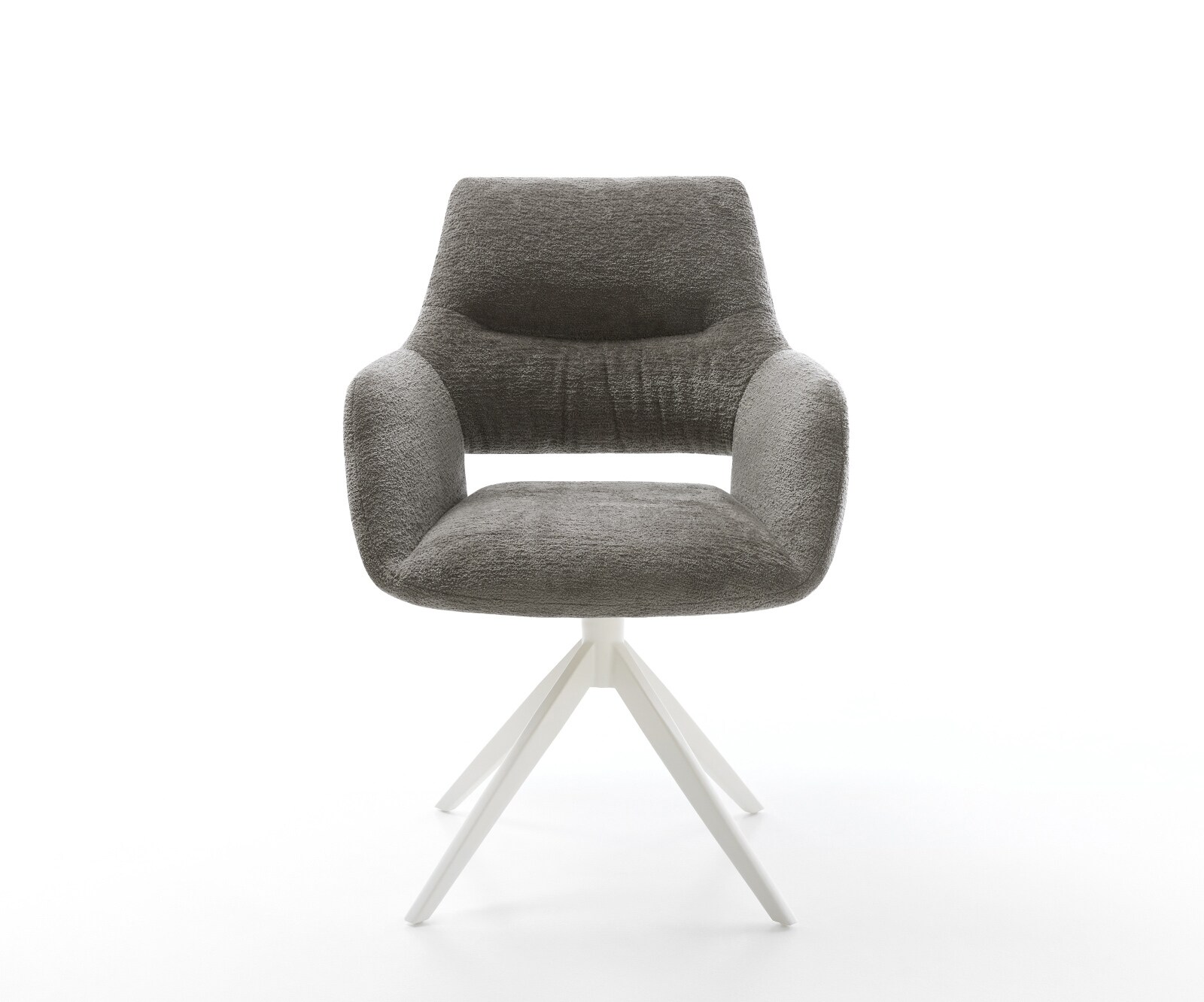 Въртящ се стол Yago-Flex с подлакътници Bouclé Soft Mud Кръстосана рамка широка Бяла 360° въртене Люлееща се функция Ядро от джобни пружини 2