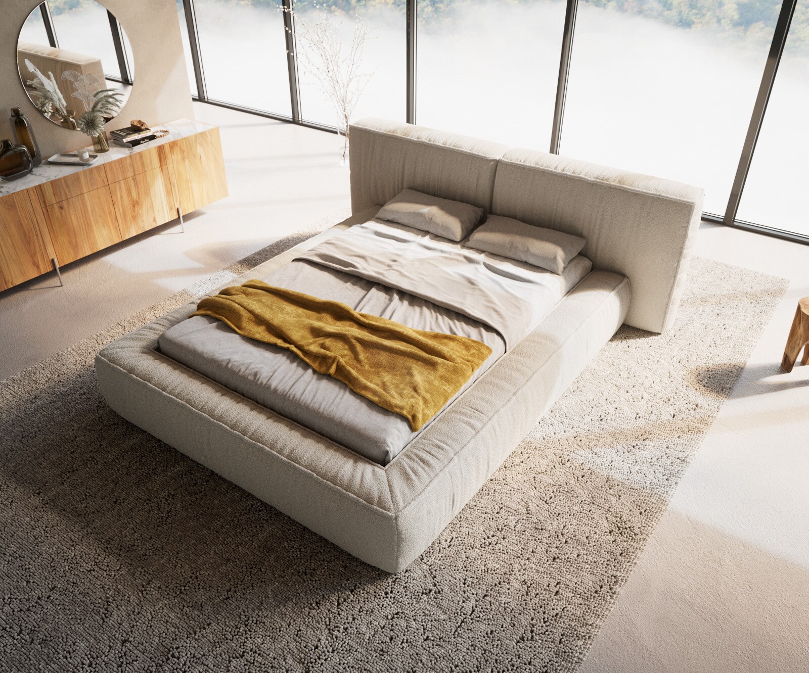 Тапицирано легло Coperti 140x200 cm Bouclé крем-бяло 1