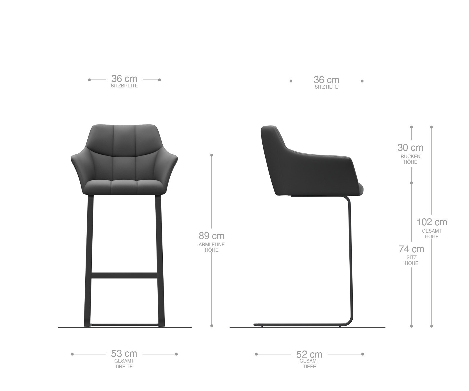 Бар стол Дамаска Антрацит Конзолен крак плосък Метал Yulo-Flex 6
