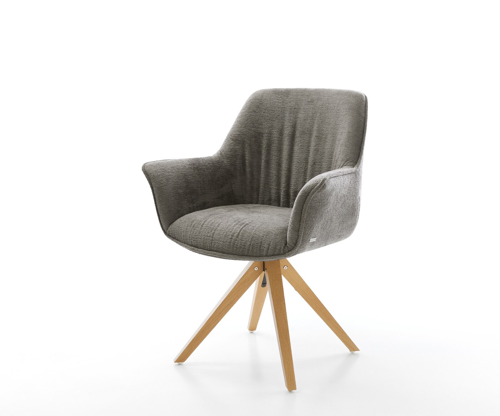 Въртящ се стол Keila-Flex с подлакътници Bouclé Soft Mud Дървена рамка ъглова естествена 180° въртене 1