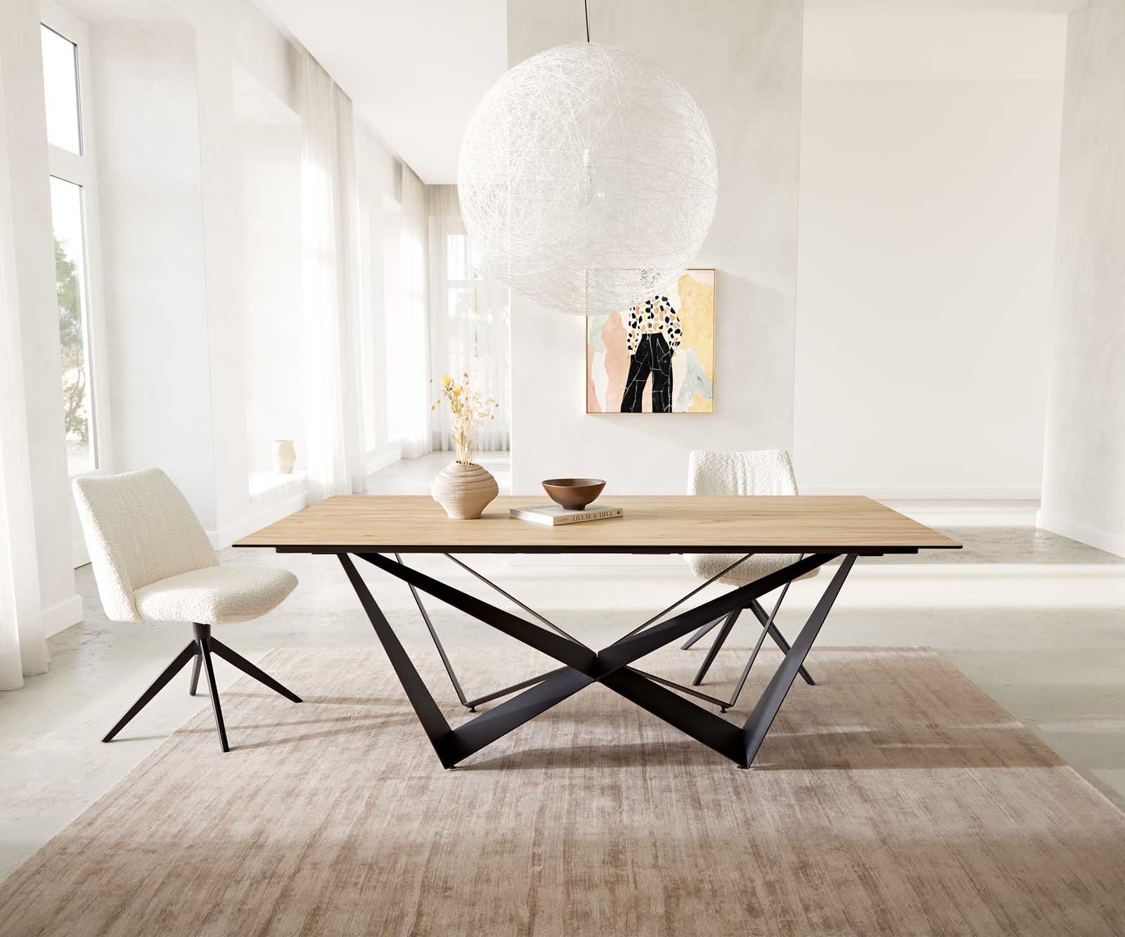 Маса 200x100 Keramik Laminam® Sabbia Дъбfarbig Spider плоска стомана Черен Edge