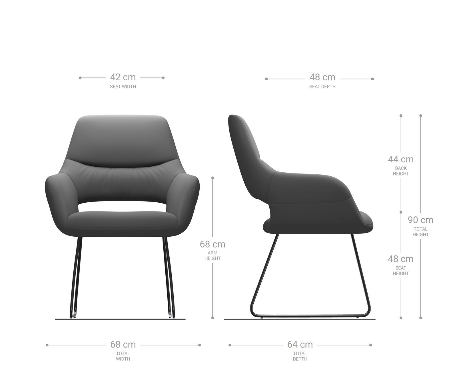 Стол с подлакътници Кадифе Сив Извити крака Неръждаема стомана Yago-Flex 5
