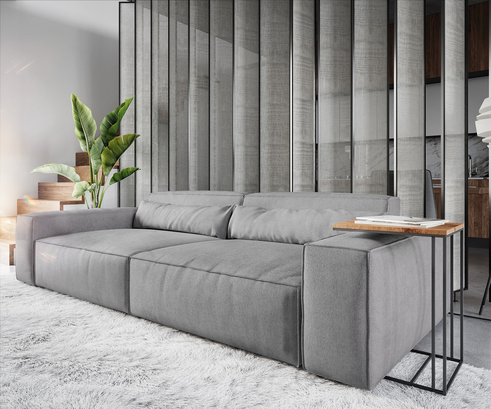 Голям диван XL 270x130 cm Микрофибър Сиво с табуретка Sirpio 5