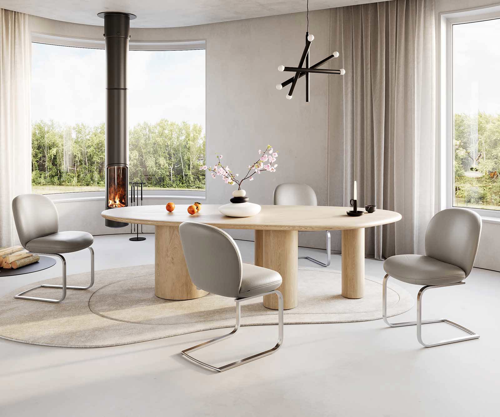 Люлеещ стол Естествена кожа Сиво-Кафяв Конзолен крак плосък Неръждаема стомана Покет пружина Nube-Flex 5