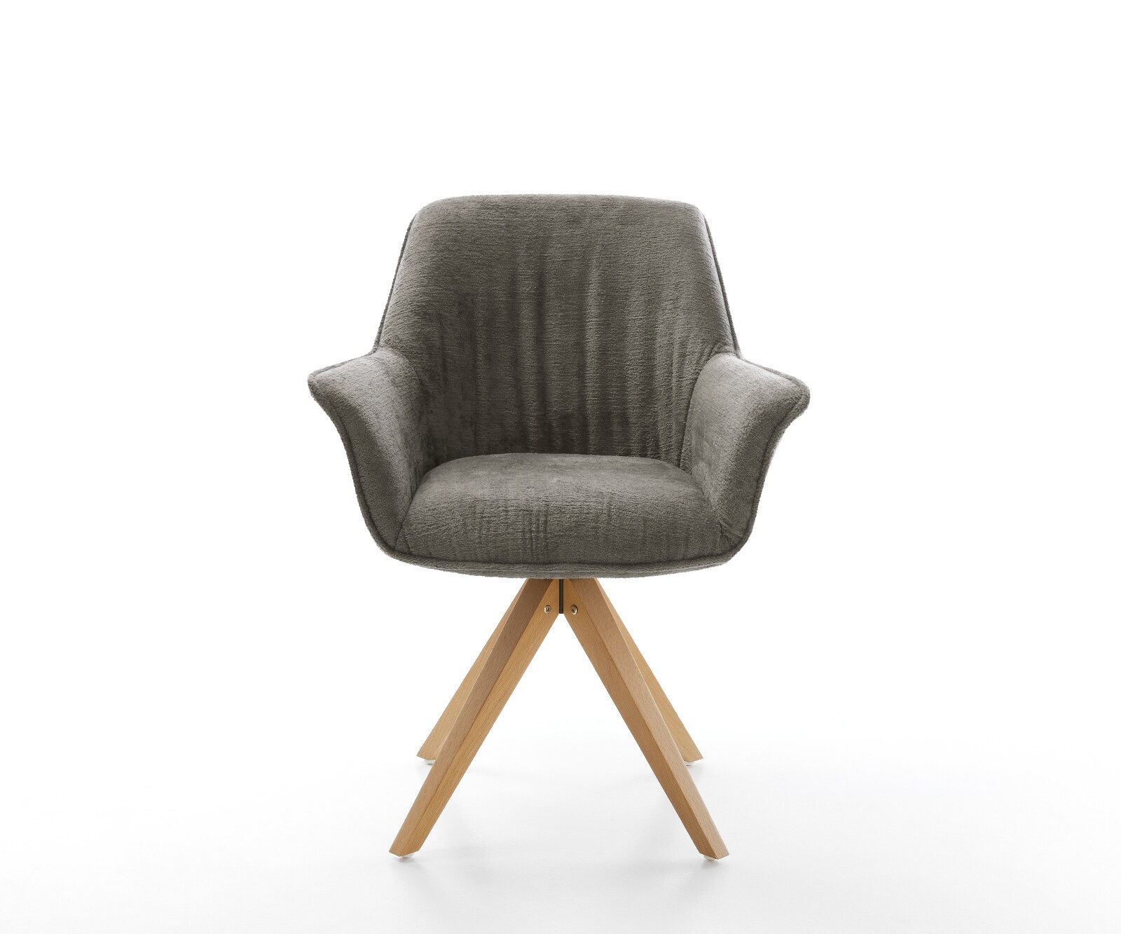 Въртящ се стол Keila-Flex с подлакътници Bouclé Soft Mud Дървена рамка ъглова естествена 180° въртене 2