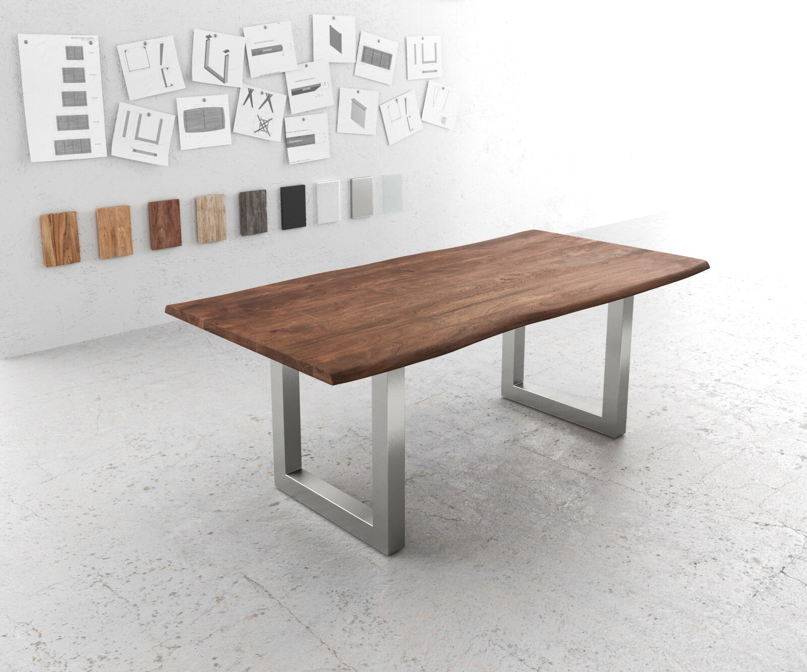 Маса 200x100 Акация Кафяв Неръждаема стомана Широк профил Edge 1