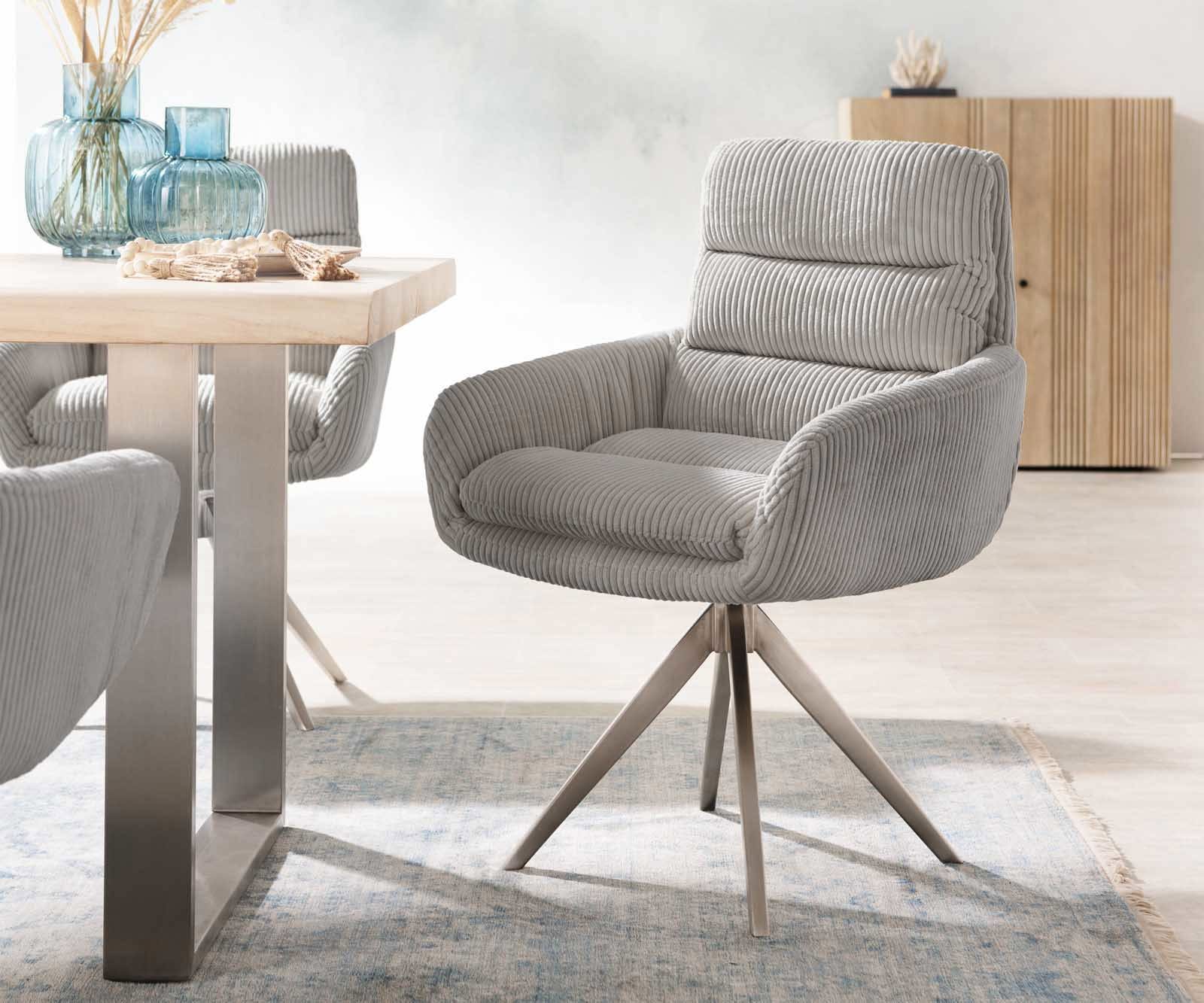 Врътящ се стол с подлакътници Корд СребристСив Конус крак  Неръждаема стомана 180° въртящ се Abelia-Flex Врътящ се стол с подлакътници Корд СребристСив Конус крак  Неръждаема стомана 180° въртящ се Abelia-Flex