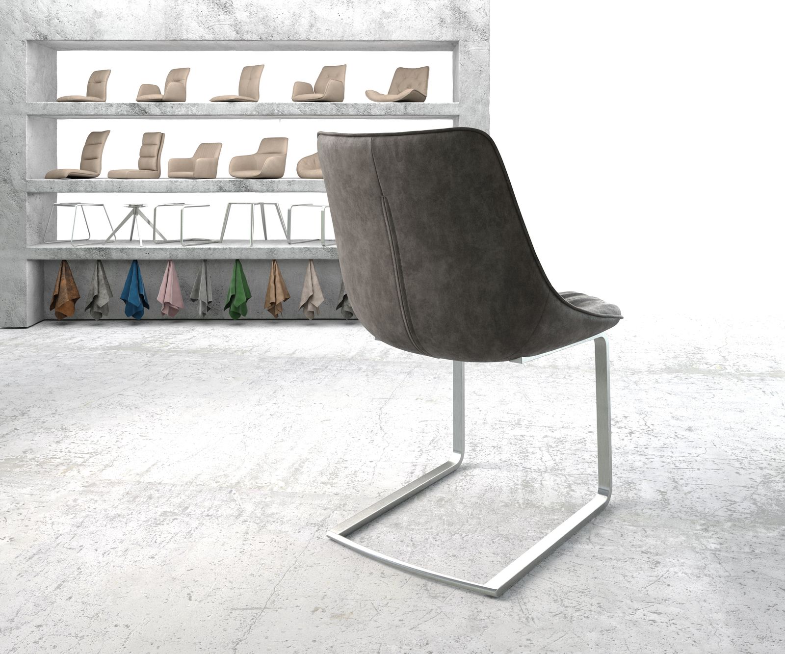 Въртящ се стол Elda-Flex антрацит винтидж конзола плоска неръждаема стомана 3