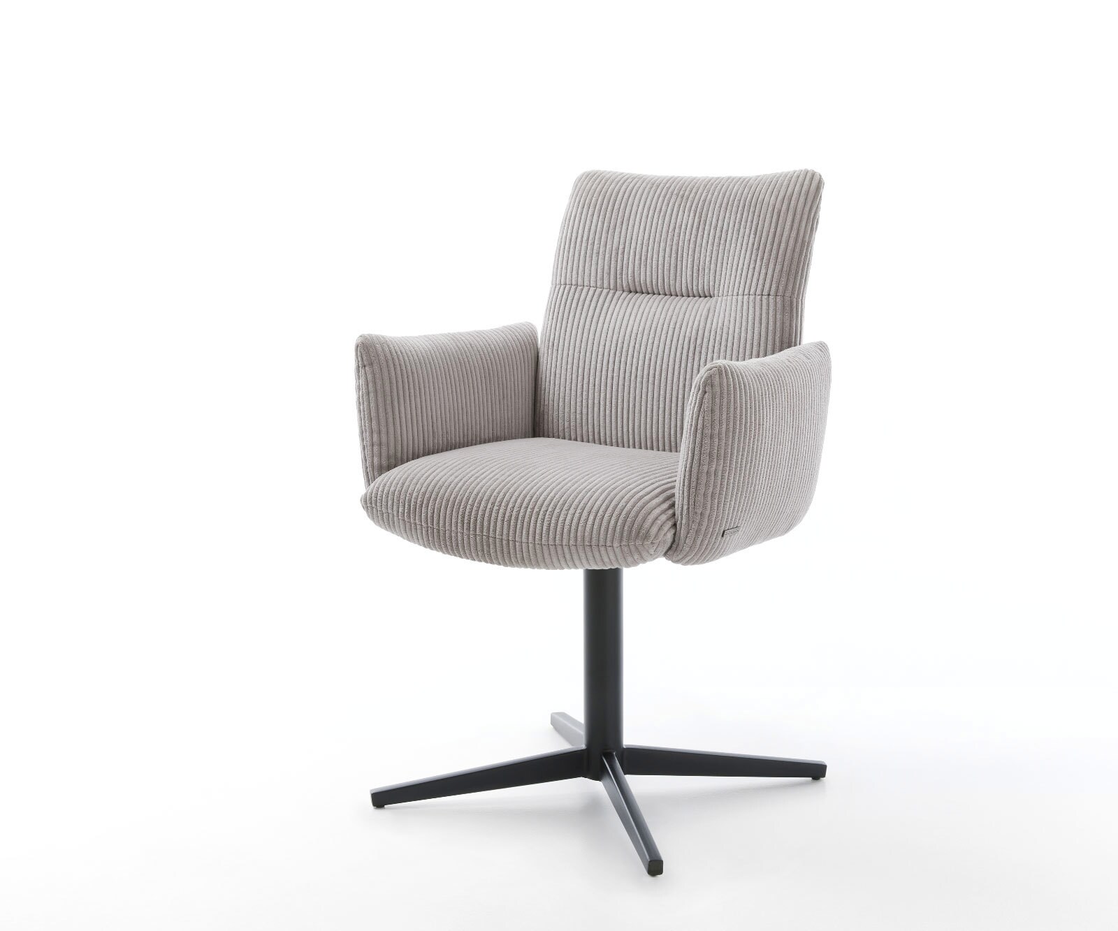 Врътящ се стол с подлакътници Корд СребристСив Офис основа Черен 360° въртящ се Покет пружина Jova-Flex 1