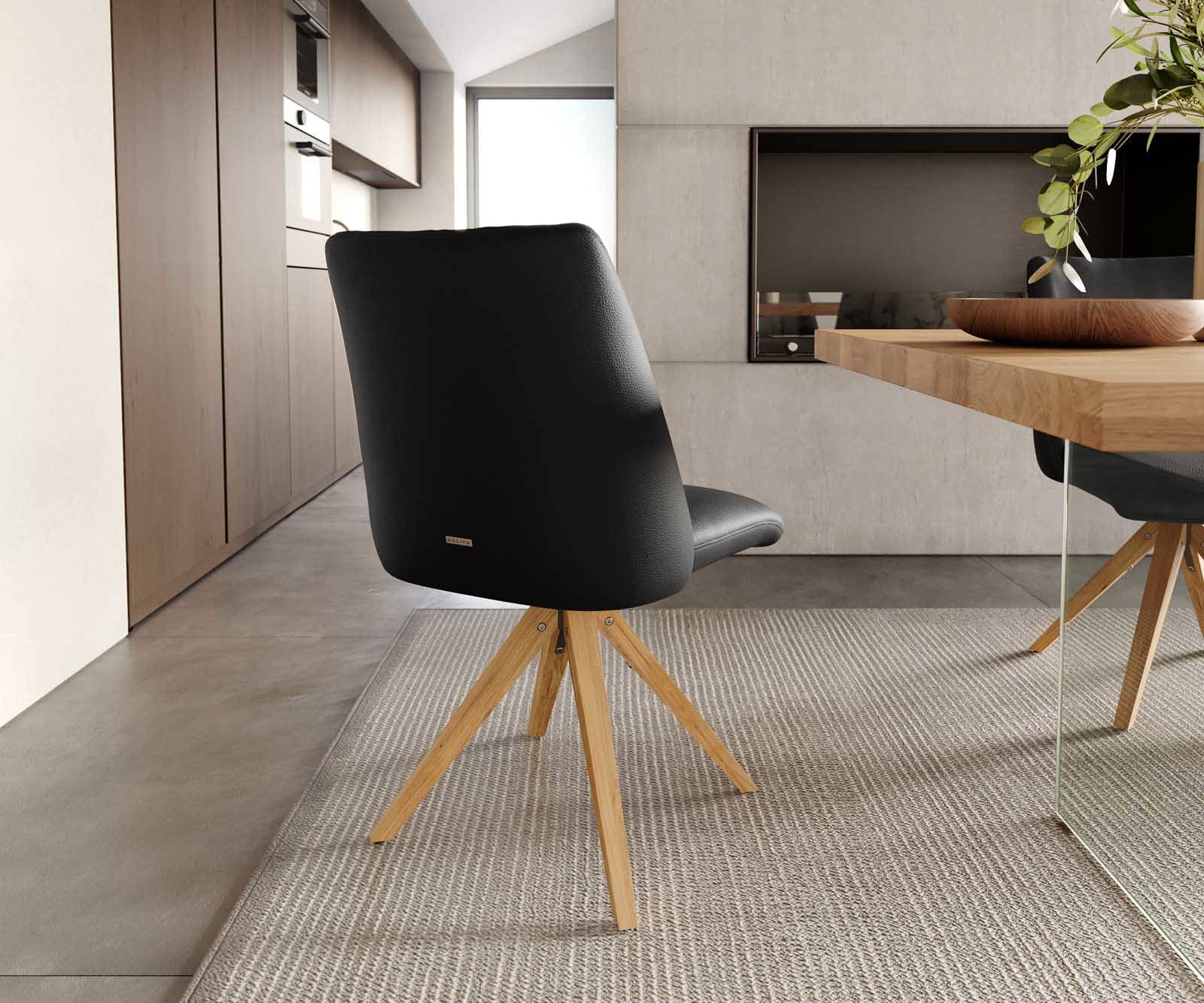 Врътящ се стол Естествена кожа Черен Дървена рамка  Натурал 180° въртящ се Покет пружина Elso-Flex 3 Врътящ се стол Естествена кожа Черен Дървена рамка  Натурал 180° въртящ се Покет пружина Elso-Flex 3