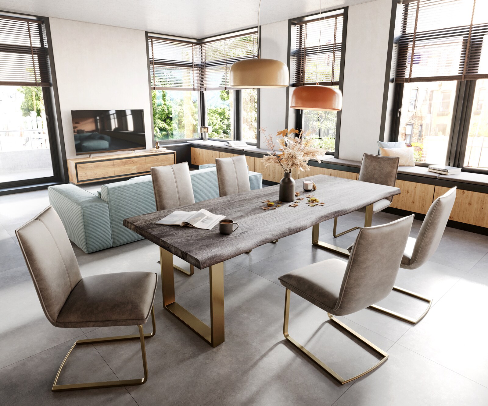 Люлеещ стол Таупе Винтидж Конзолен крак плосък Злато  Покет пружина Lelio-Flex 3