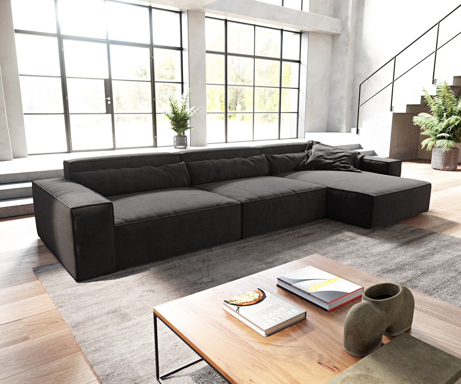 Ъглов диван XL 370x170 cm Микрофибър Черен Варианти лежанка Sirpio