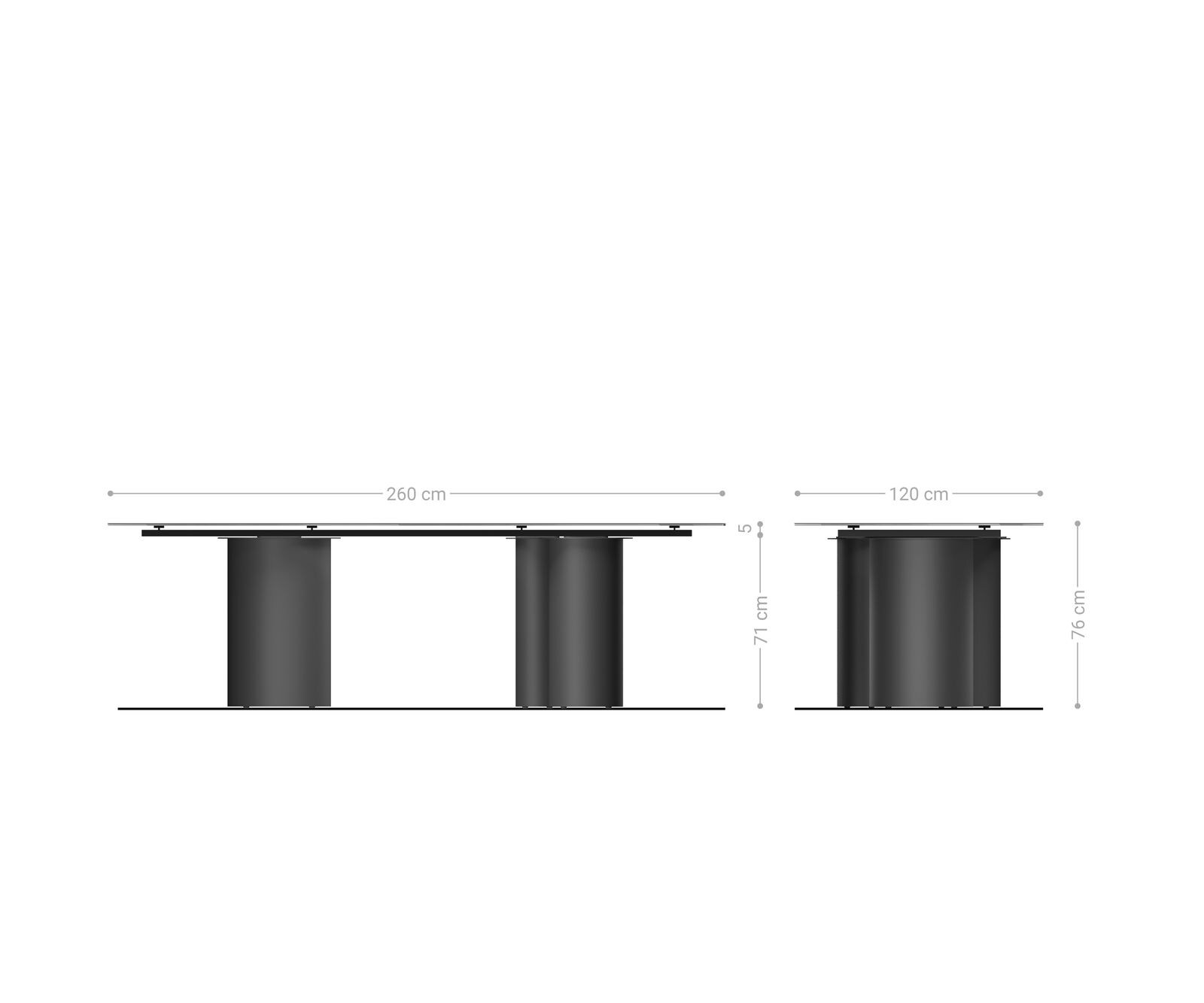 Трапезна маса Edge Boot 260x120 см, керамика Laminam „®“, „Nero Greco“, „Anthrazit“, „Troa“, метал, черно 7