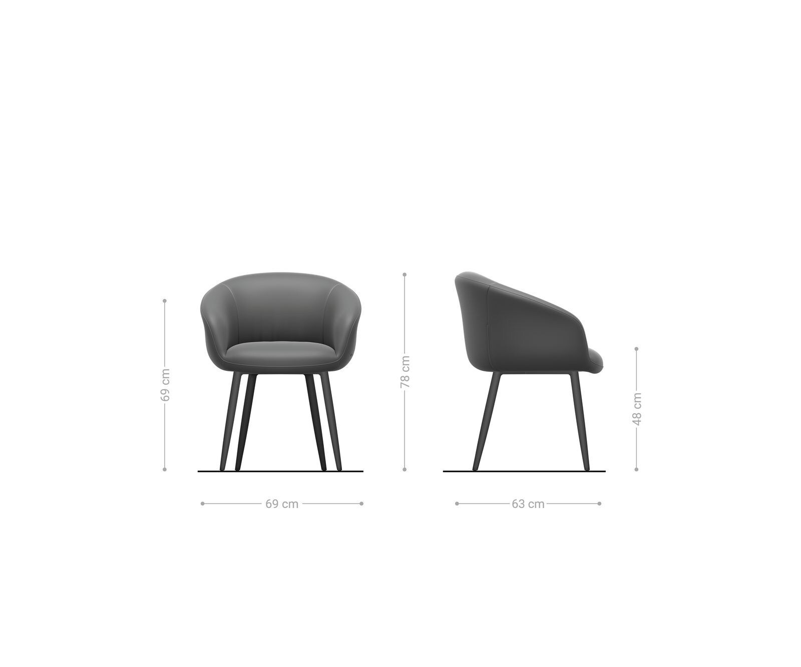 Трапезен стол с подлакътници Естествена кожа Сиво-Кафяв 4 крака конични Черен Покет пружина Vinka-Flex 6